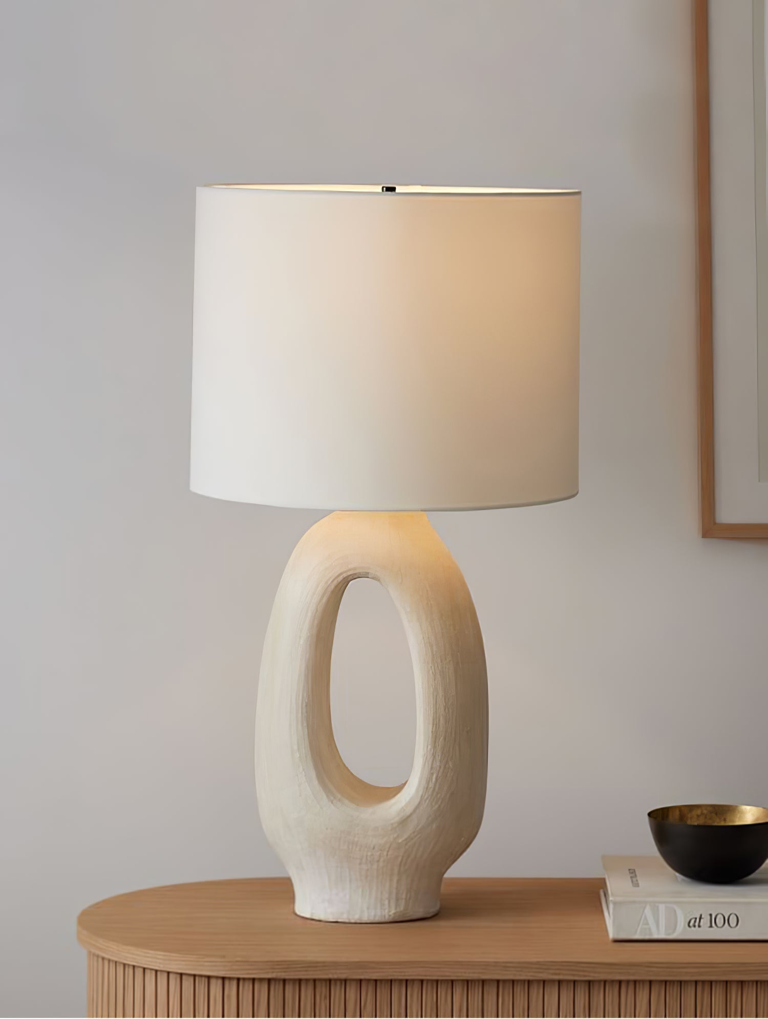 Lumestic Sculptural Resin Fabric Table Lamp-Neutral Decor