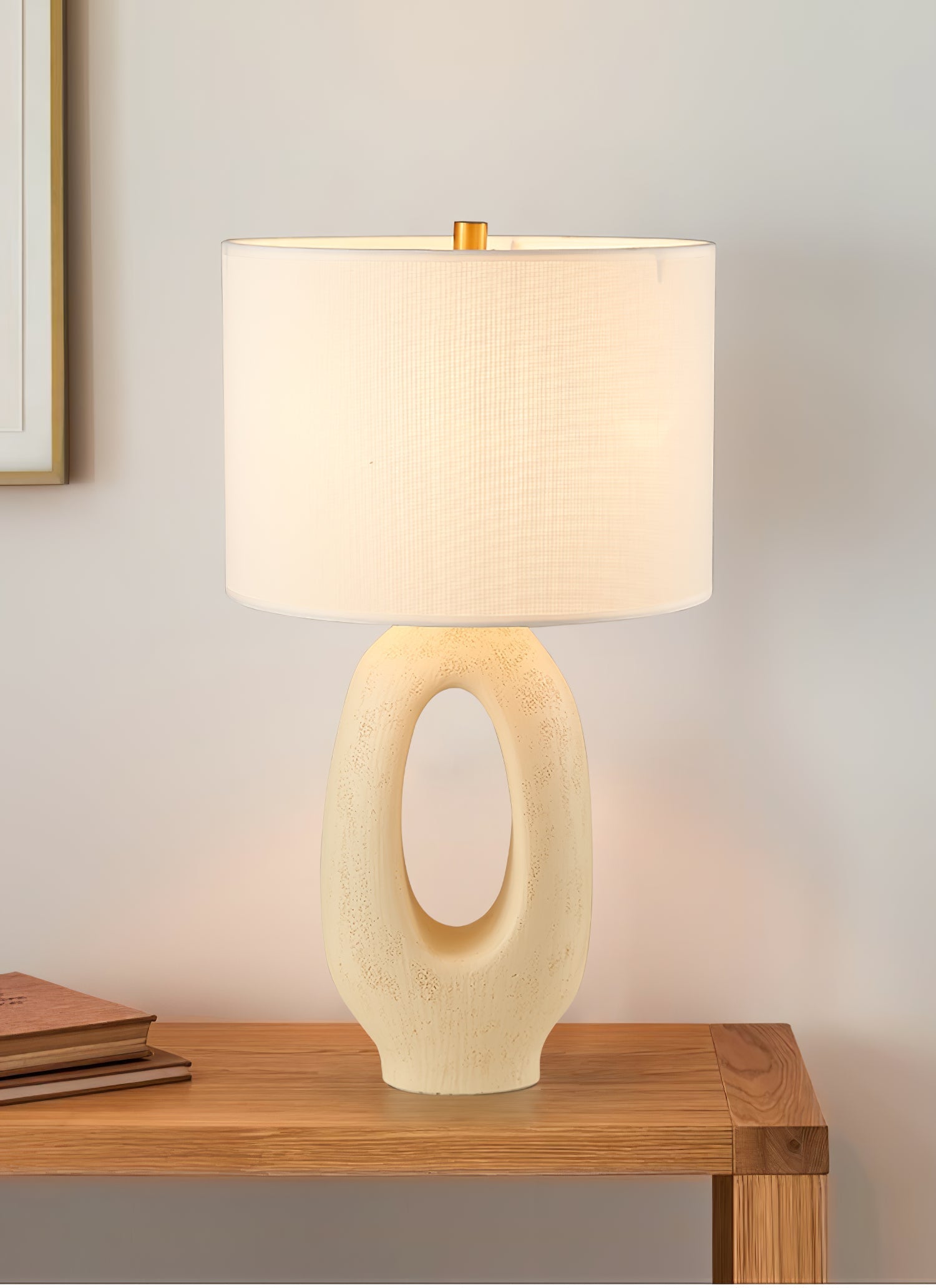 Lumestic Sculptural Resin Fabric Table Lamp-Neutral Decor
