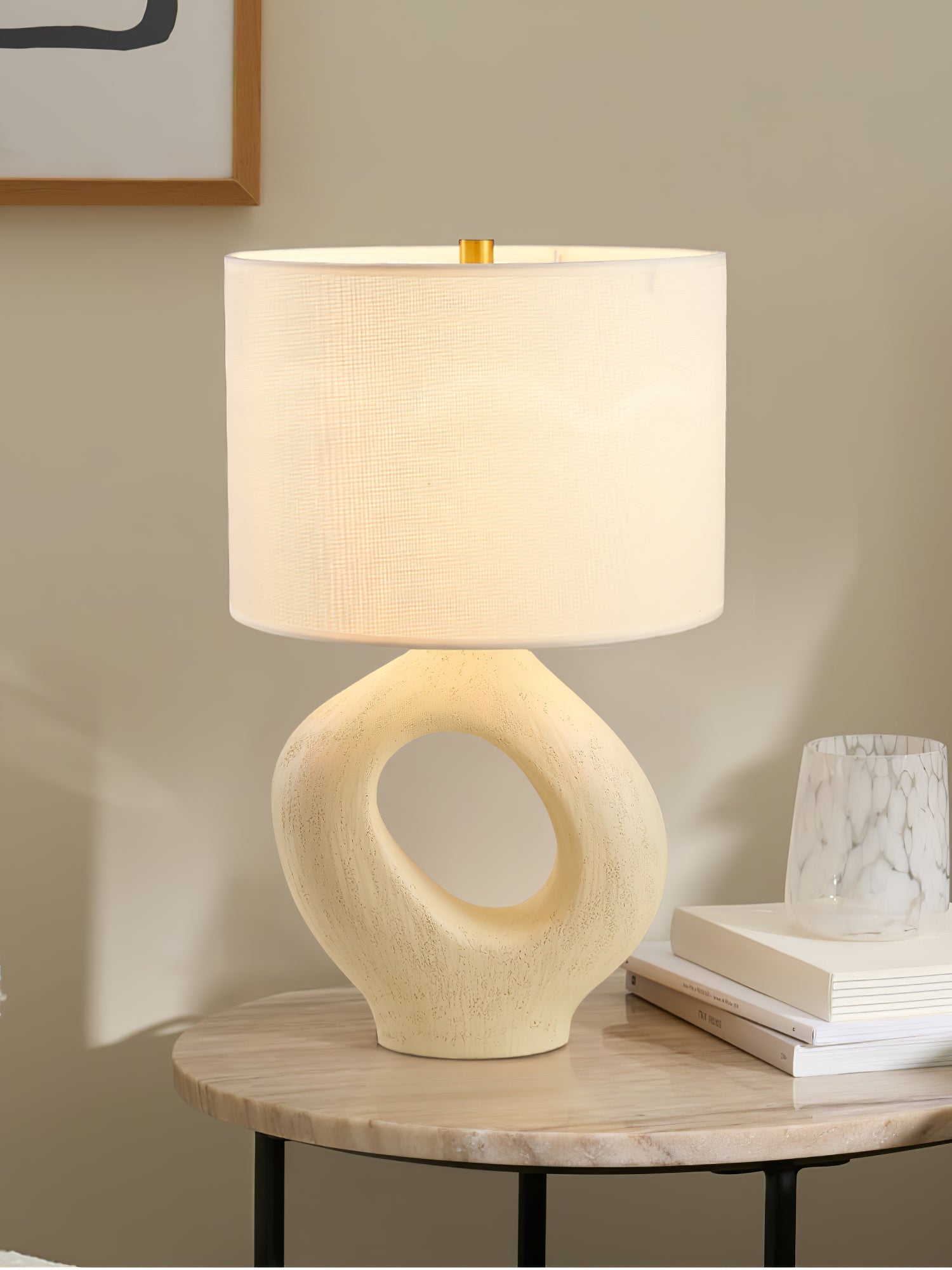 Lumestic Sculptural Resin Fabric Table Lamp-Neutral Decor