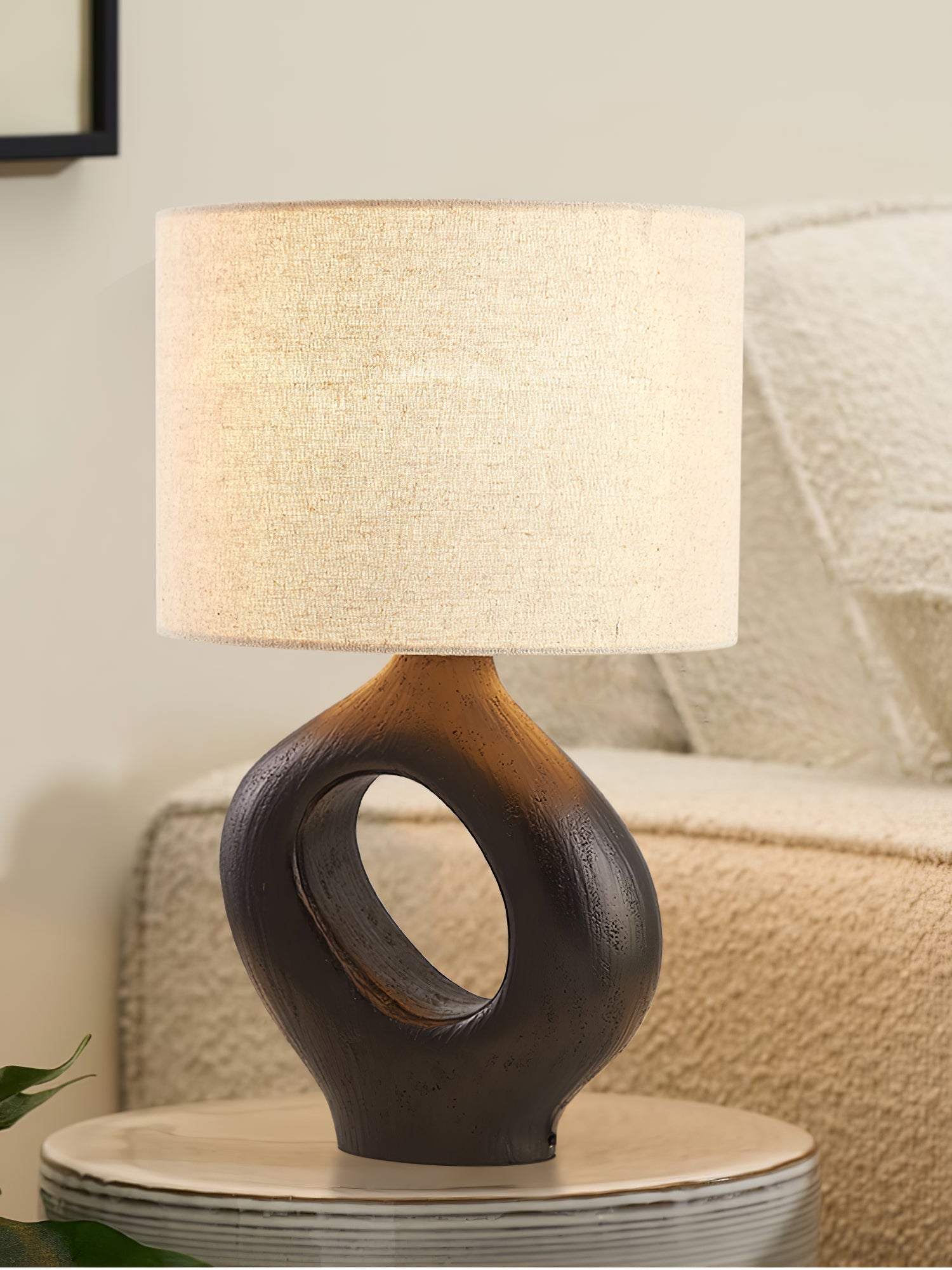 Lumestic Sculptural Resin Fabric Table Lamp-Neutral Decor