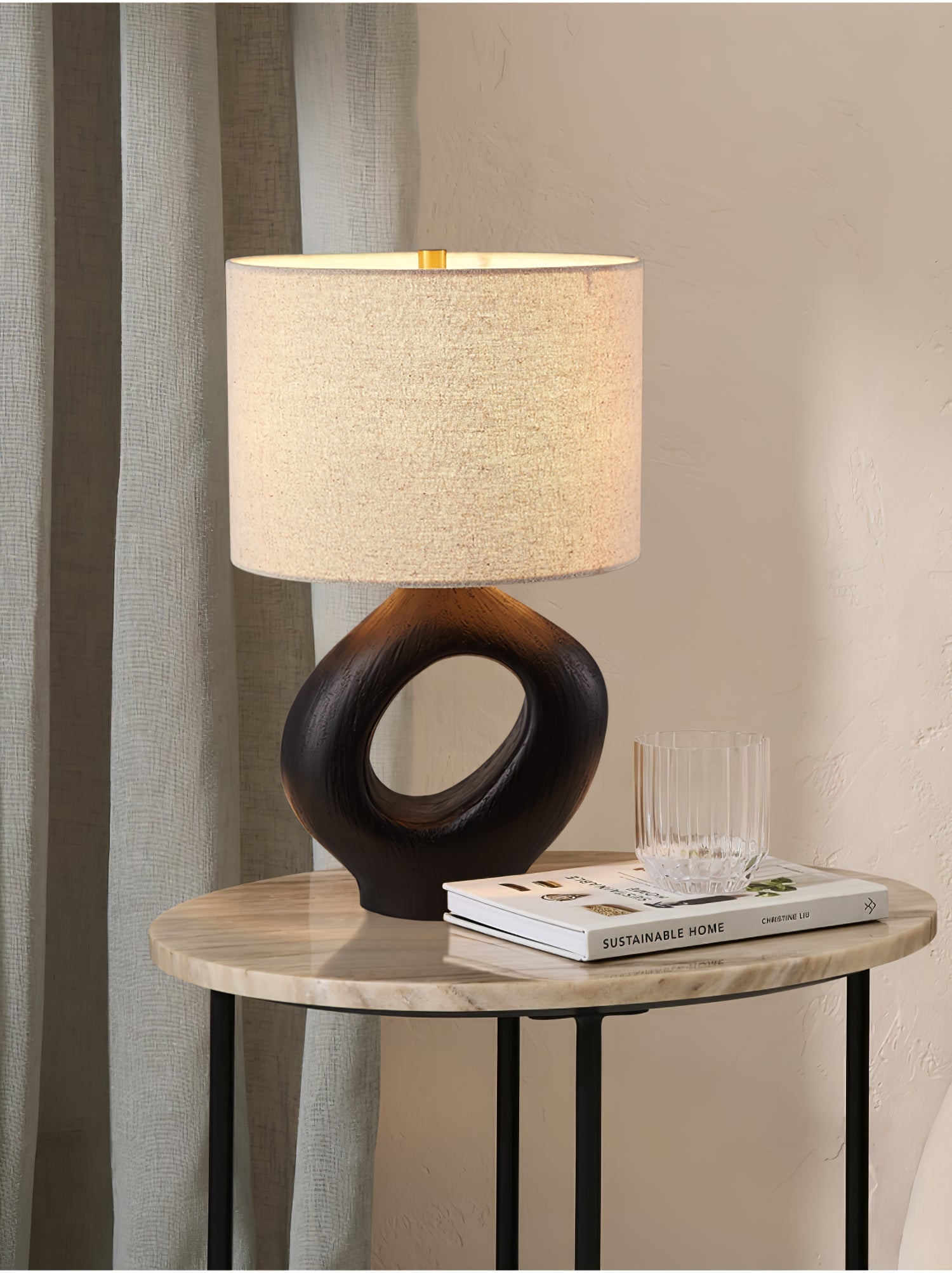 Lumestic Sculptural Resin Fabric Table Lamp-Neutral Decor