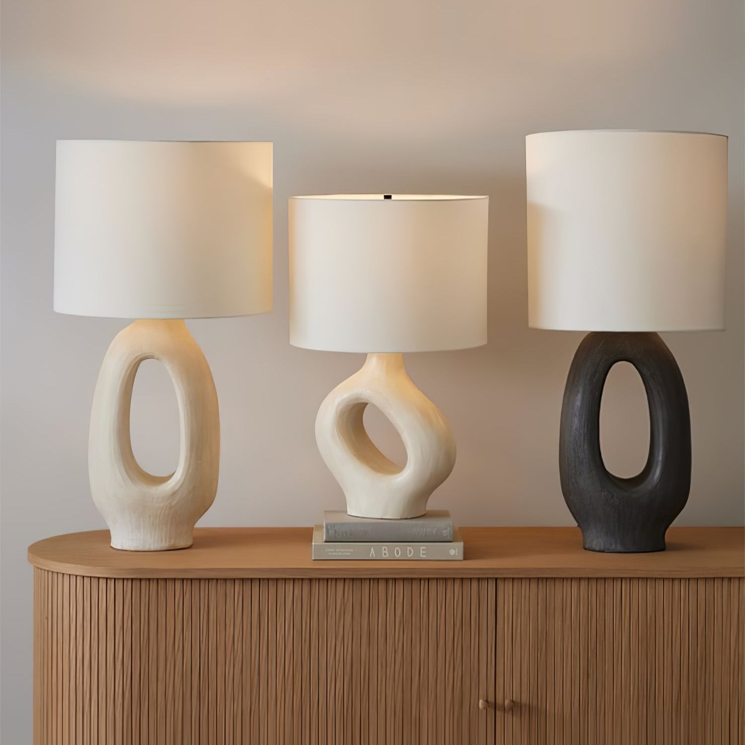 Lumestic Sculptural Resin Fabric Table Lamp-Neutral Decor