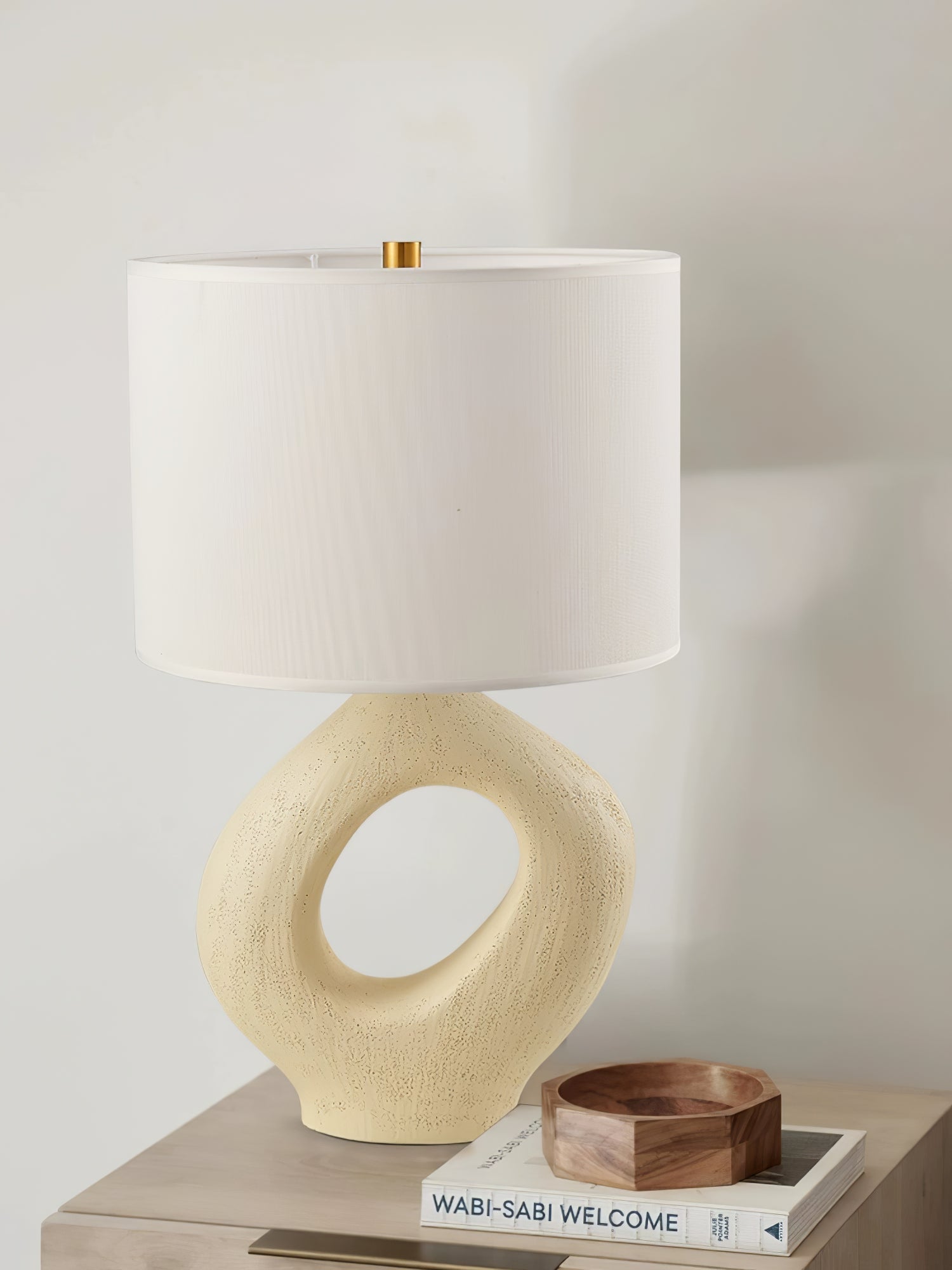 Lumestic Sculptural Resin Fabric Table Lamp-Neutral Decor