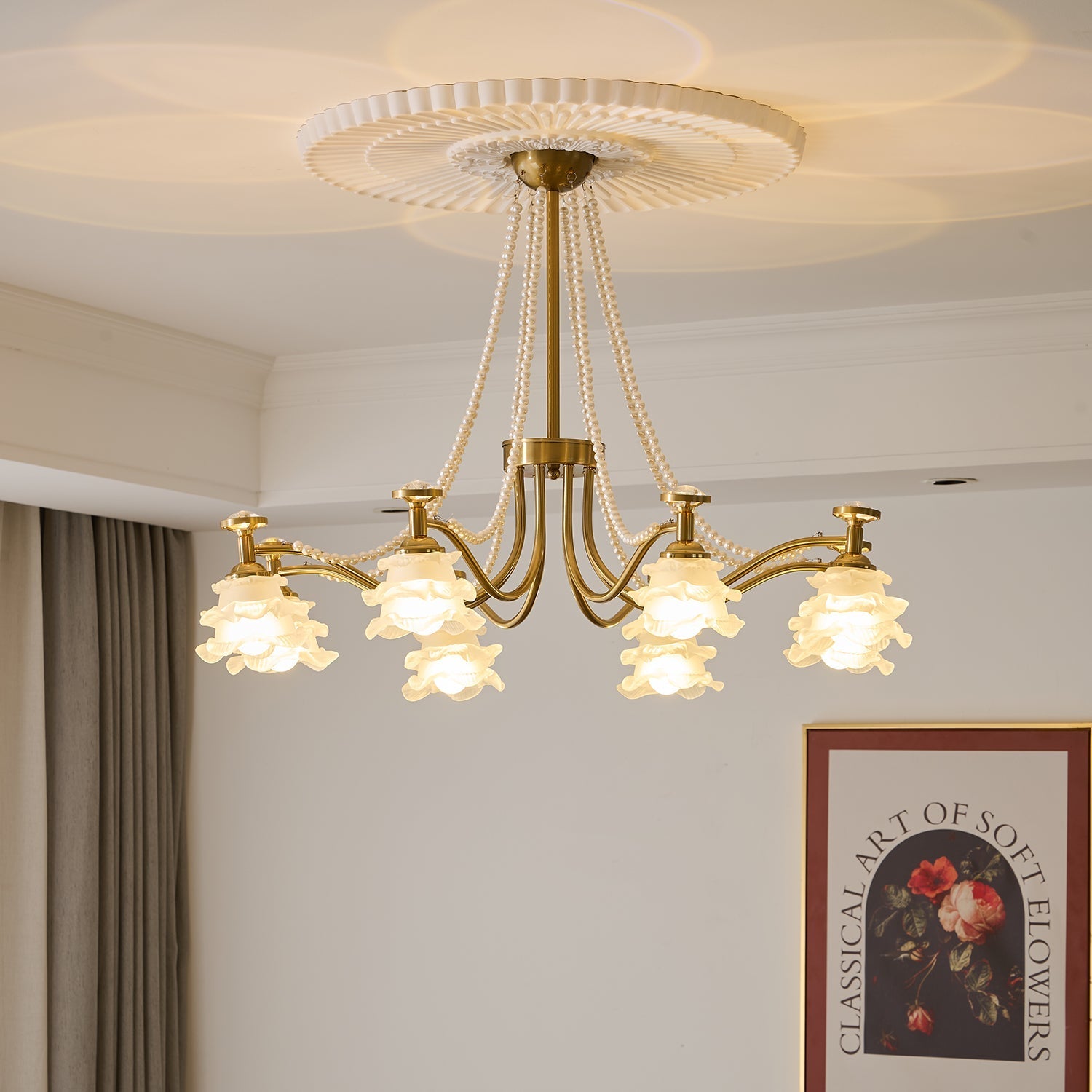 Cotalisra Premium Elegance Rose Glass Chandelier-Neutral Decor