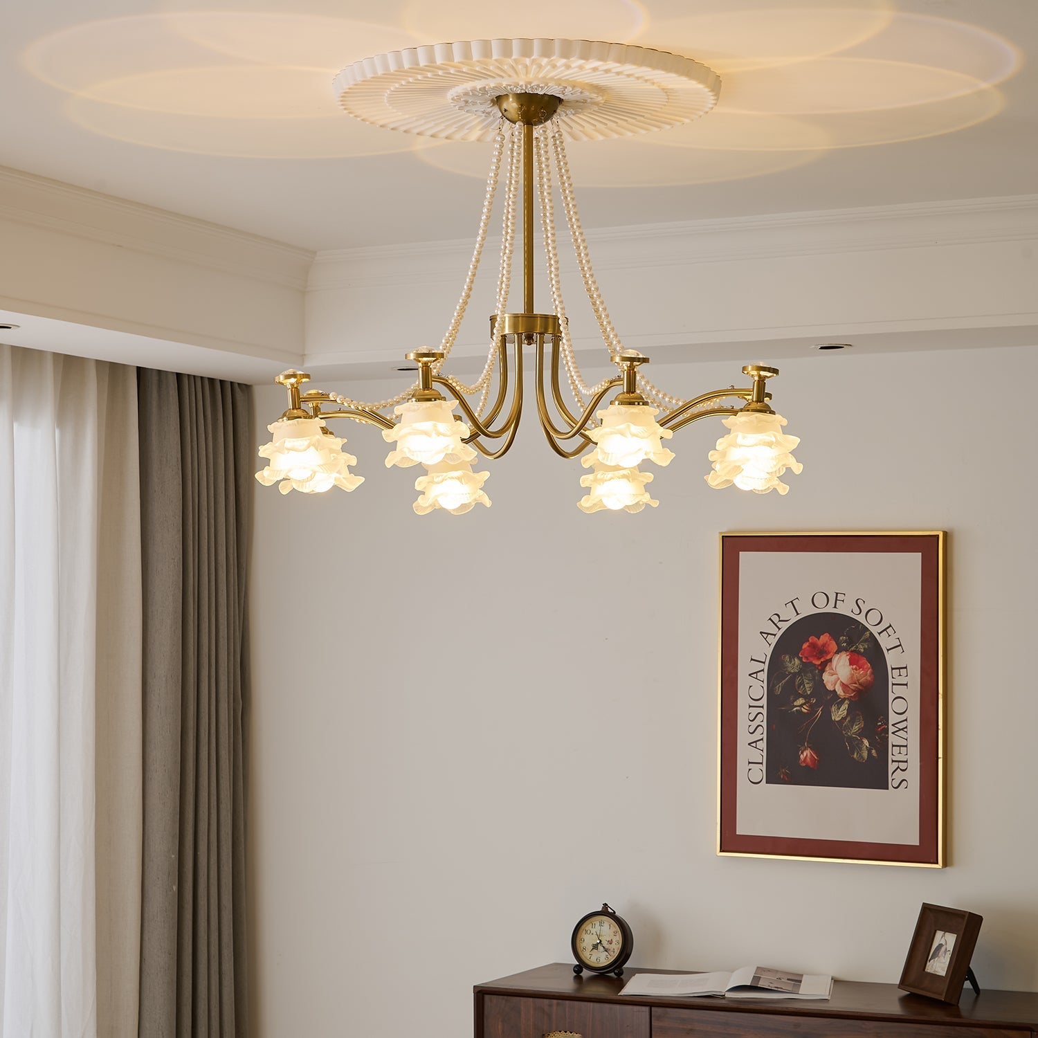 Cotalisra Premium Elegance Rose Glass Chandelier-Neutral Decor