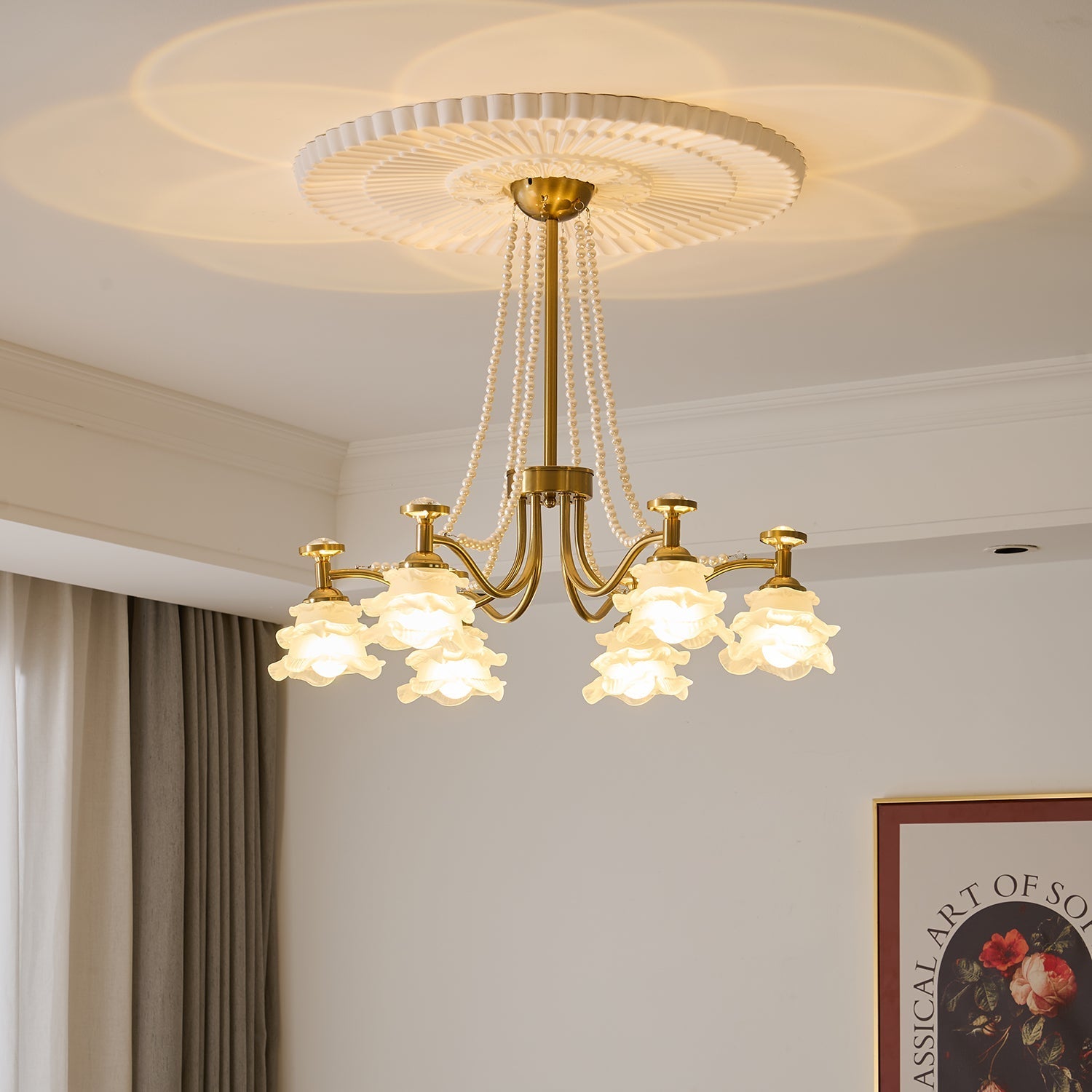 Cotalisra Premium Elegance Rose Glass Chandelier-Neutral Decor