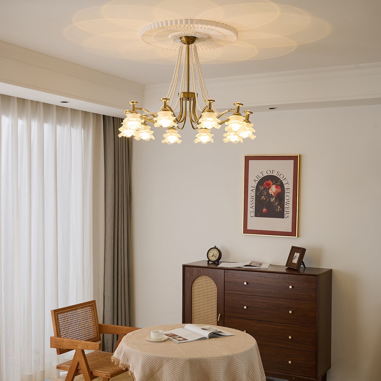 Cotalisra Premium Elegance Rose Glass Chandelier-Neutral Decor