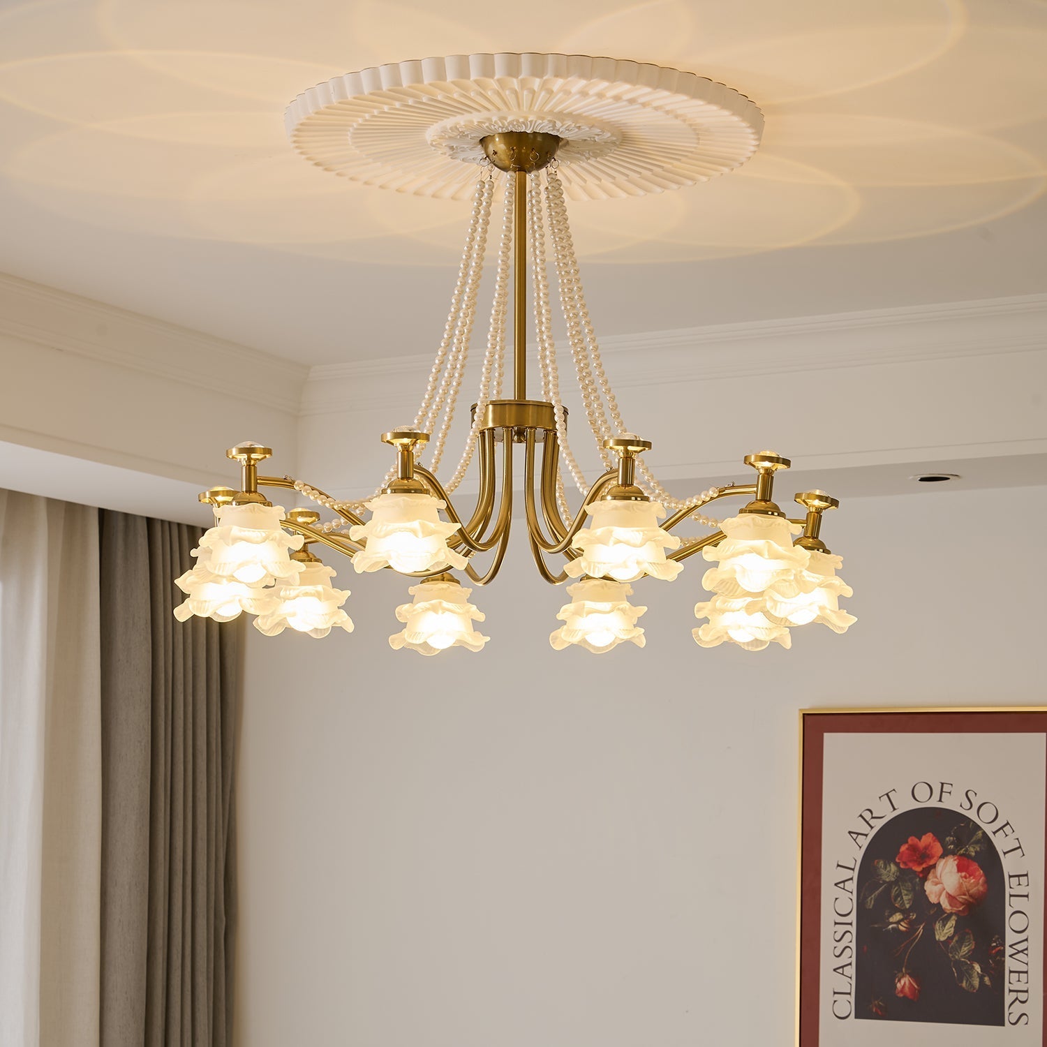 Cotalisra Premium Elegance Rose Glass Chandelier-Neutral Decor
