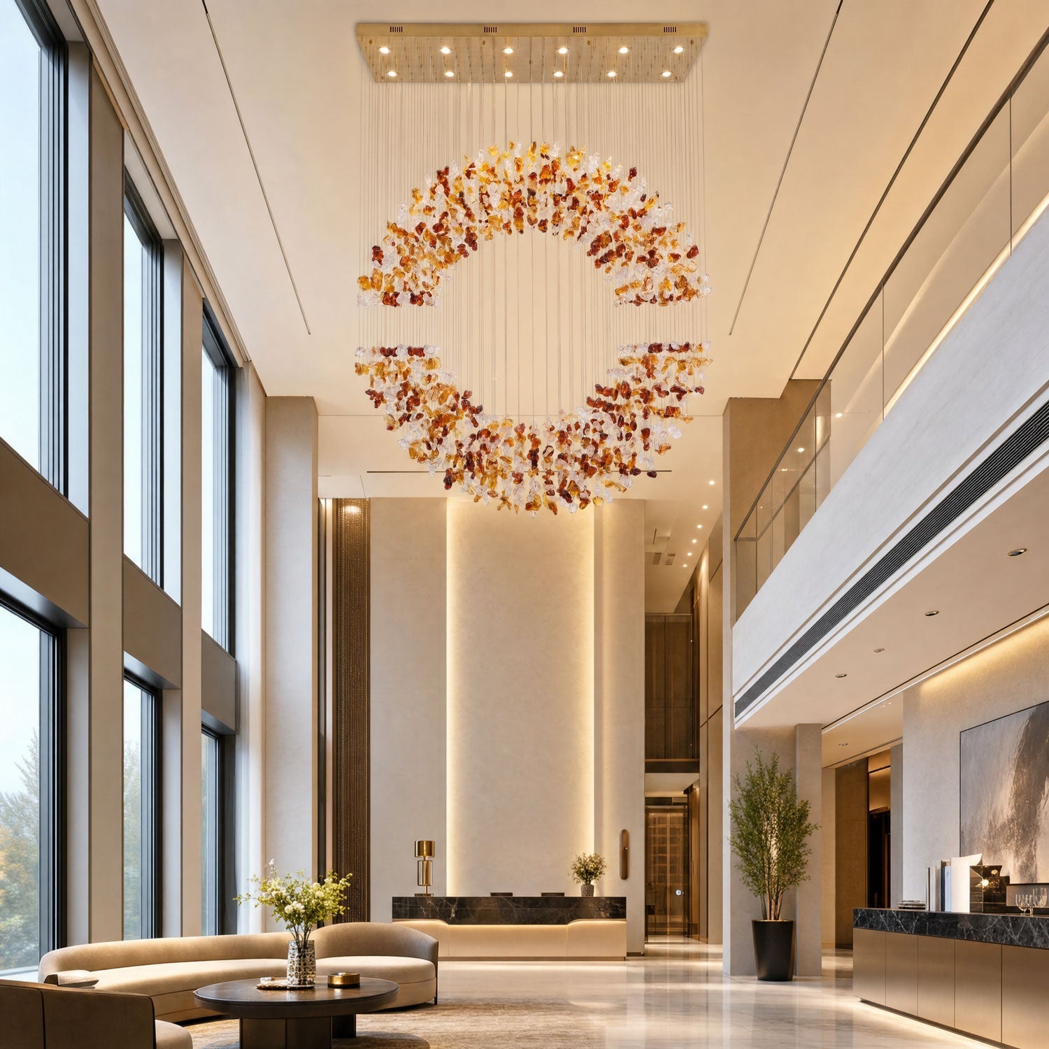 Amber Crystal Halo Chandelier-Neutral Decor