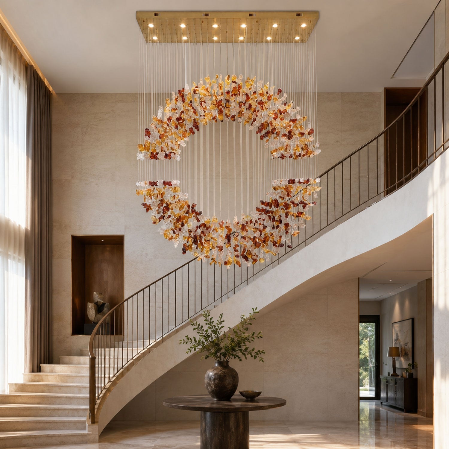 Amber Crystal Halo Chandelier-Neutral Decor