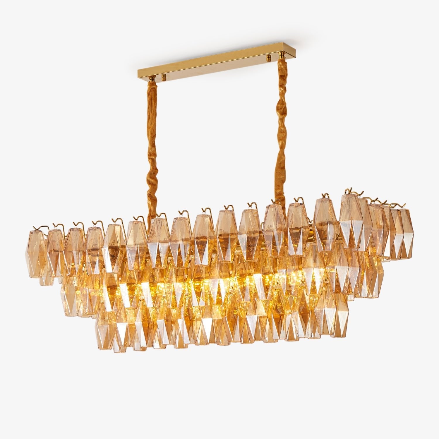 Aurora Chandelier Amber Prism Glass Rectangular Layered-Neutral Decor