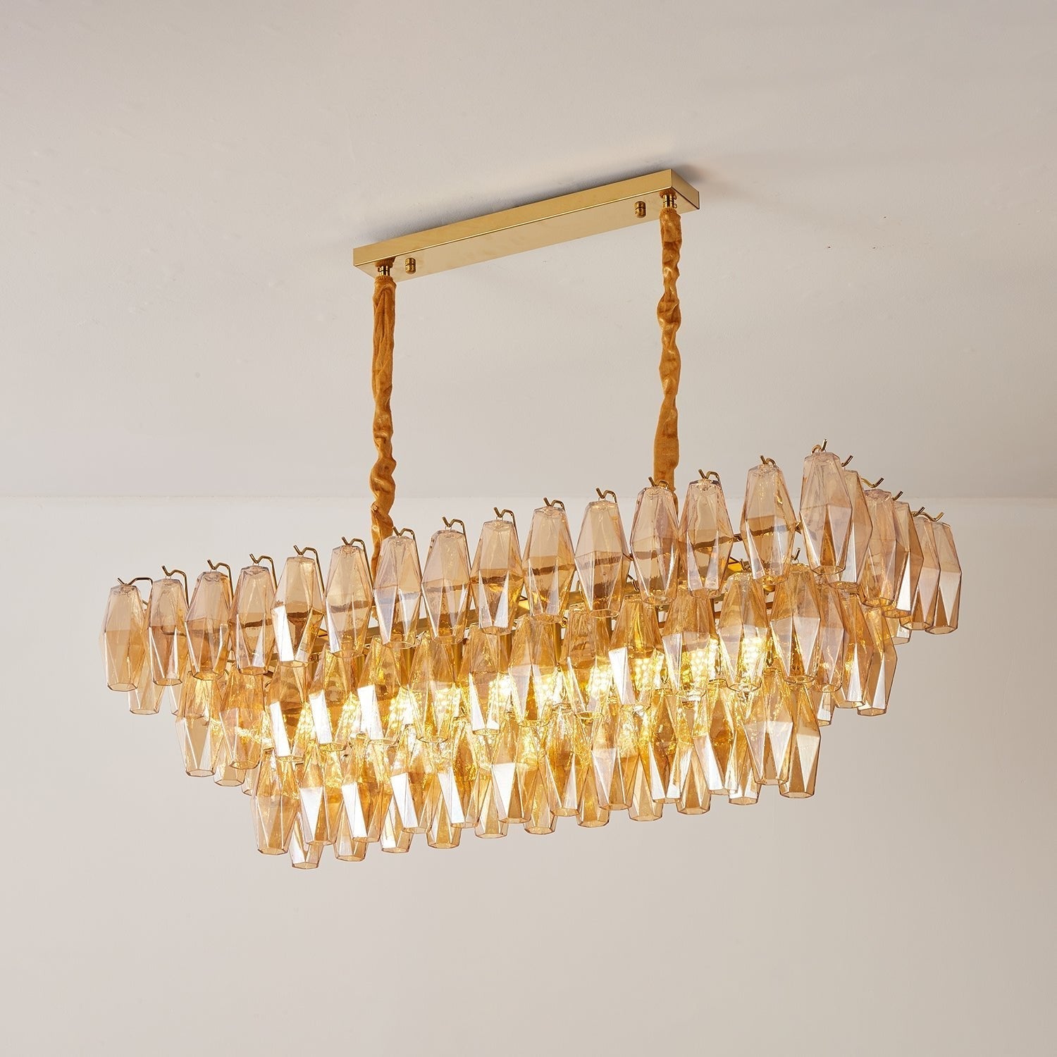 Aurora Chandelier Amber Prism Glass Rectangular Layered-Neutral Decor