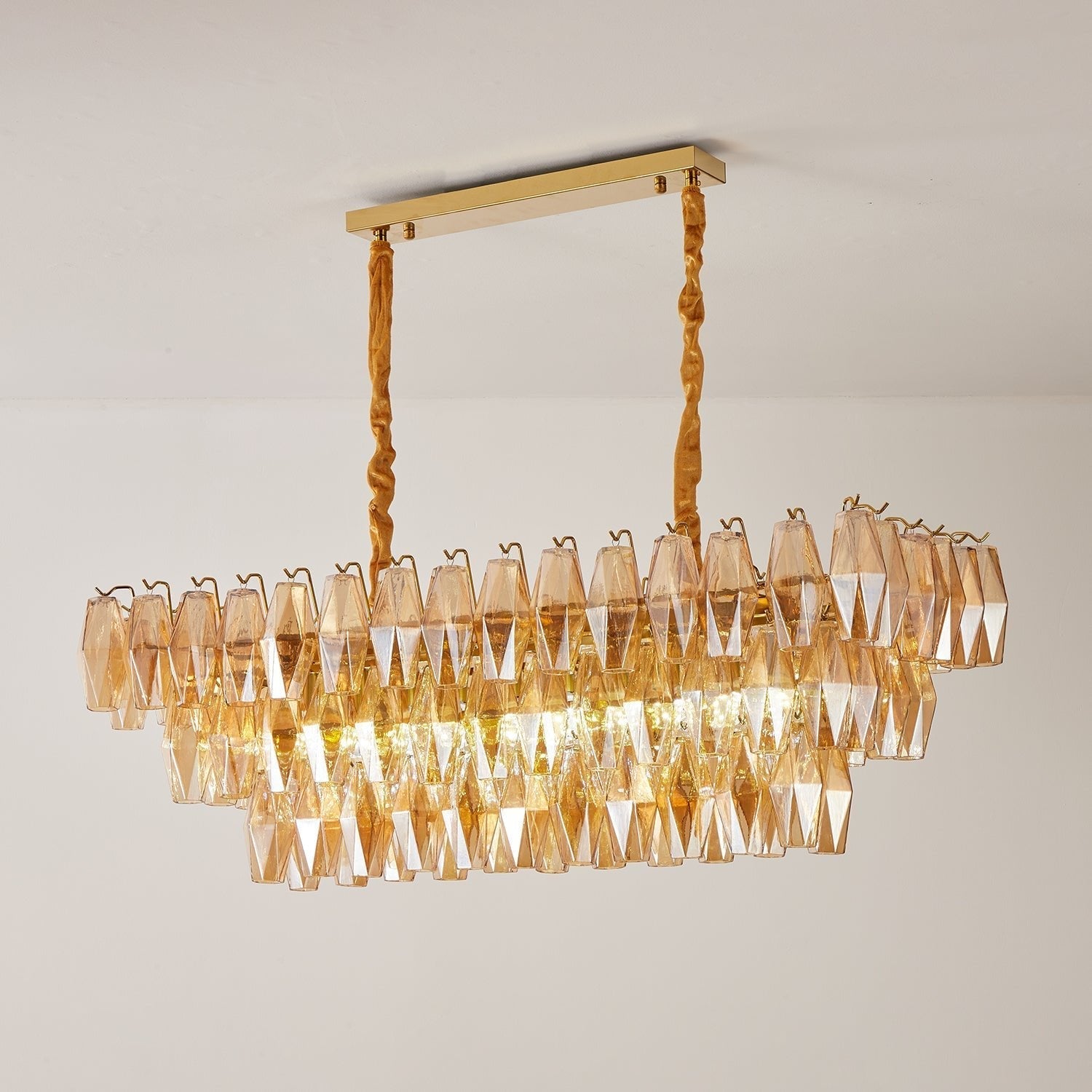 Aurora Chandelier Amber Prism Glass Rectangular Layered-Neutral Decor
