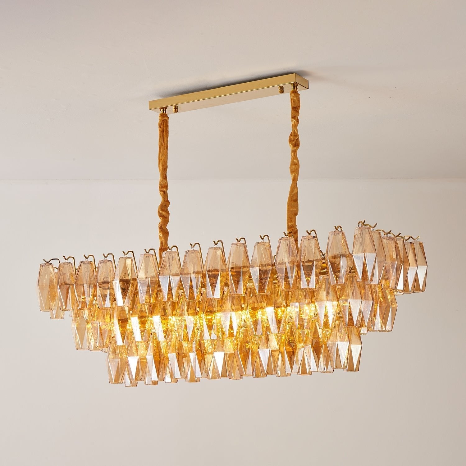 Aurora Chandelier Amber Prism Glass Rectangular Layered-Neutral Decor