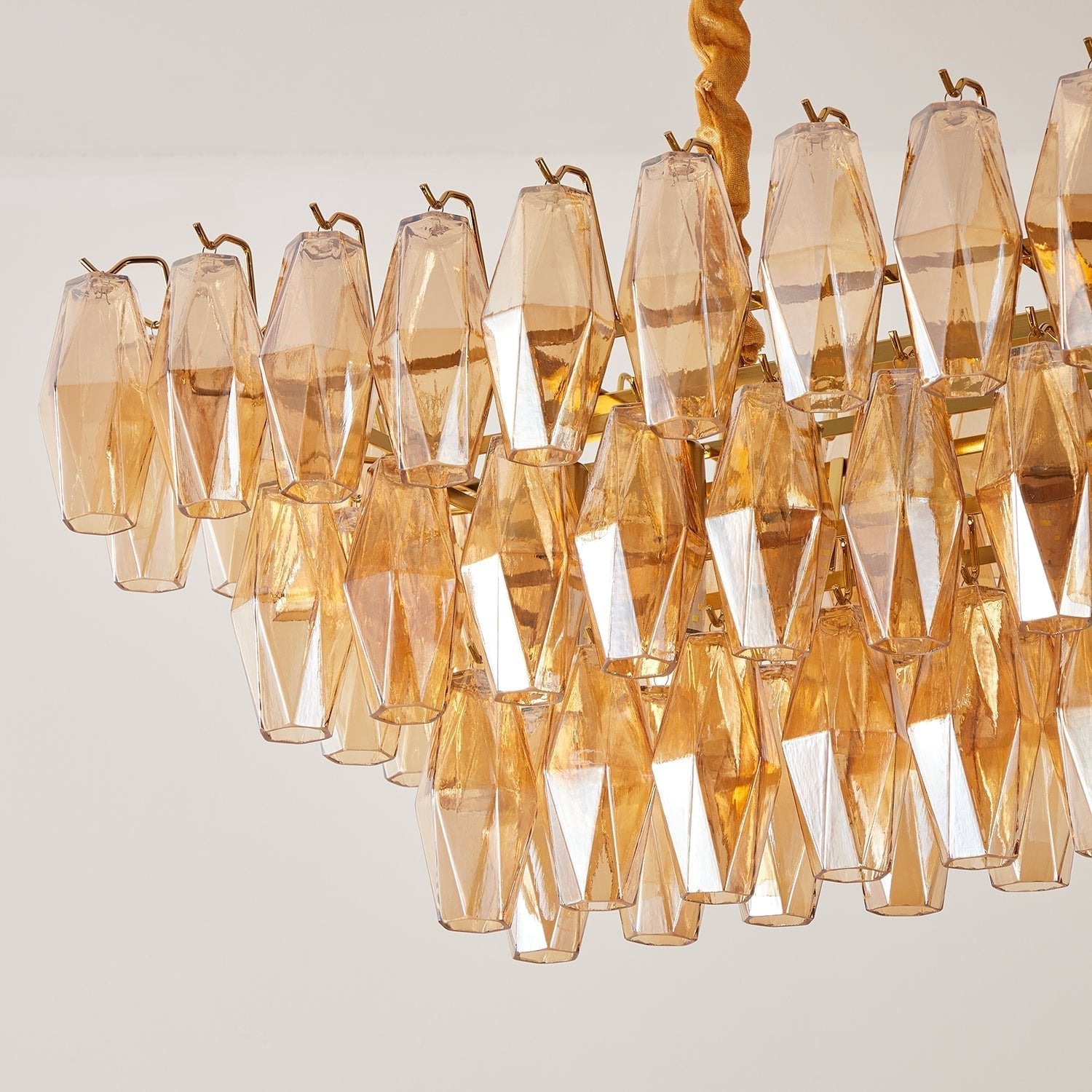 Aurora Chandelier Amber Prism Glass Rectangular Layered-Neutral Decor