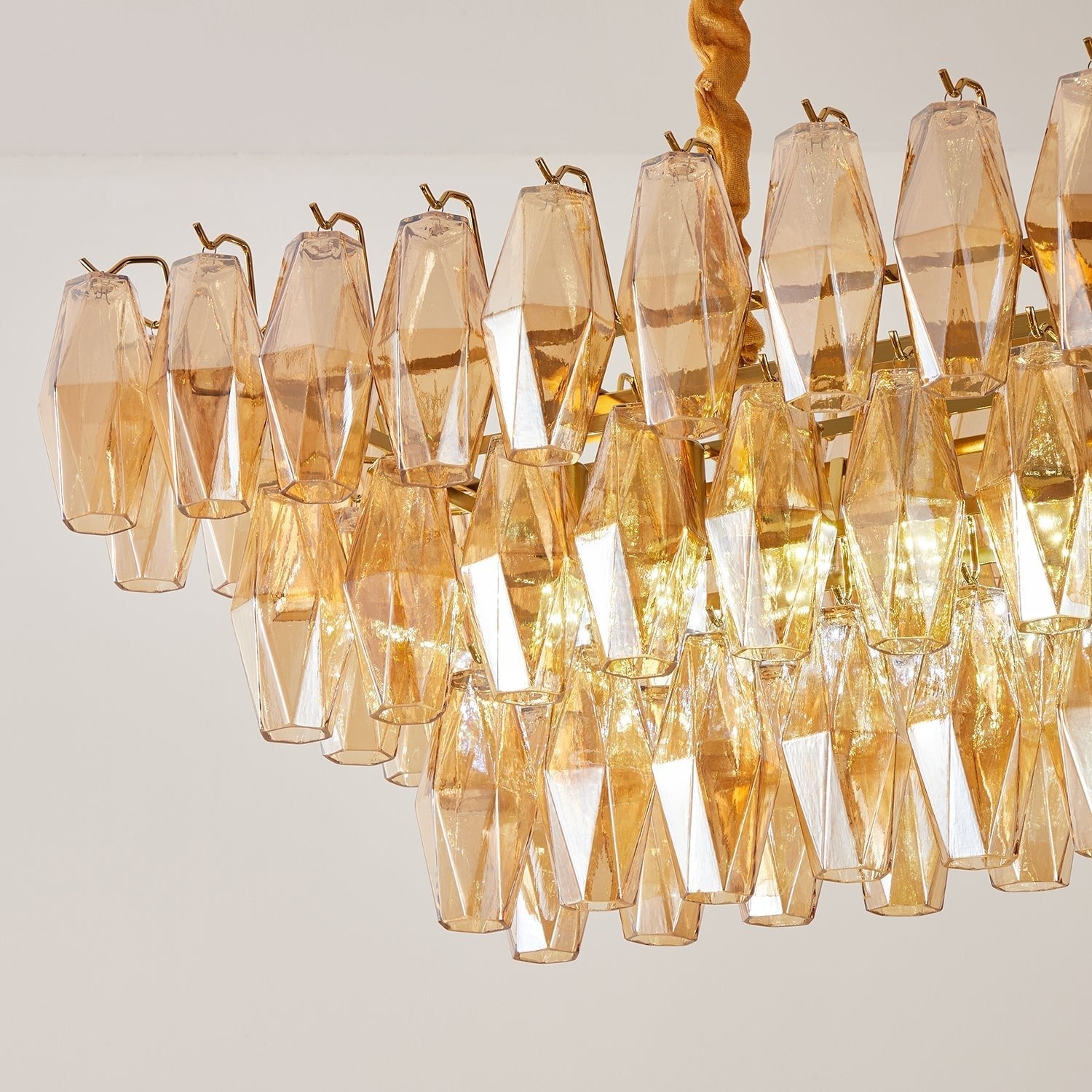 Aurora Chandelier Amber Prism Glass Rectangular Layered-Neutral Decor