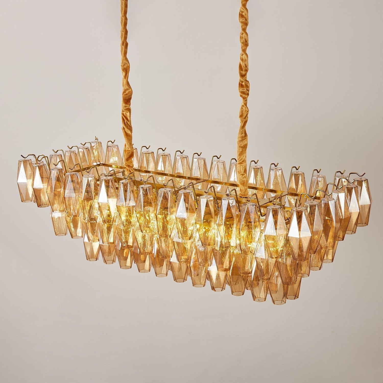 Aurora Chandelier Amber Prism Glass Rectangular Layered-Neutral Decor