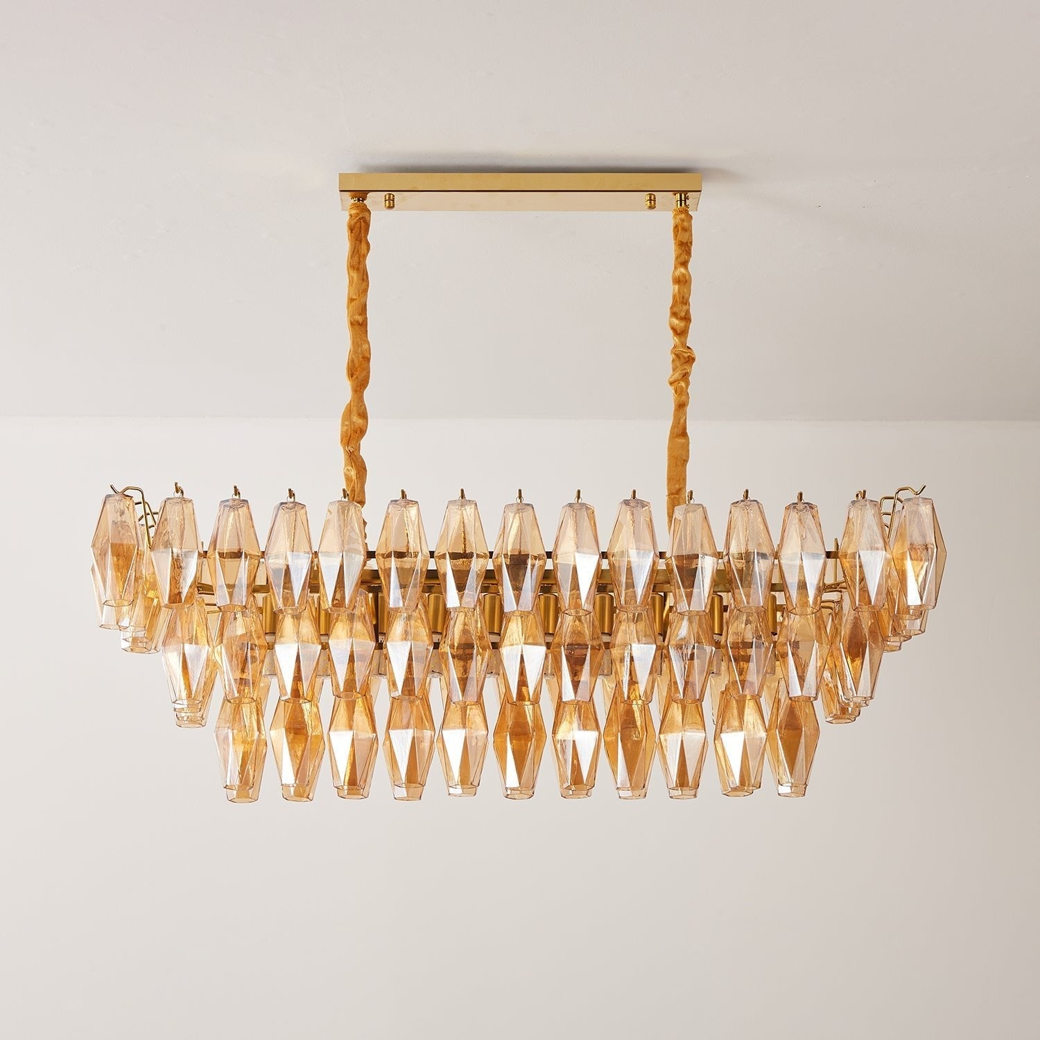 Aurora Chandelier Amber Prism Glass Rectangular Layered-Neutral Decor