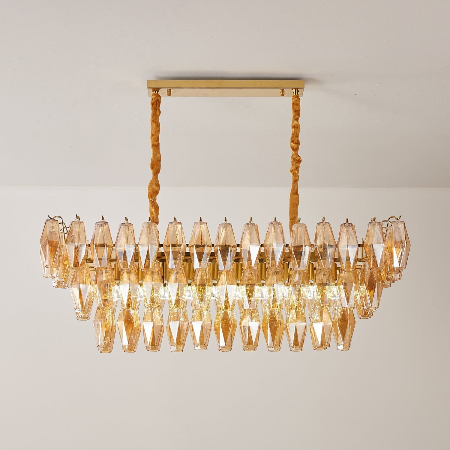 Aurora Chandelier Amber Prism Glass Rectangular Layered-Neutral Decor