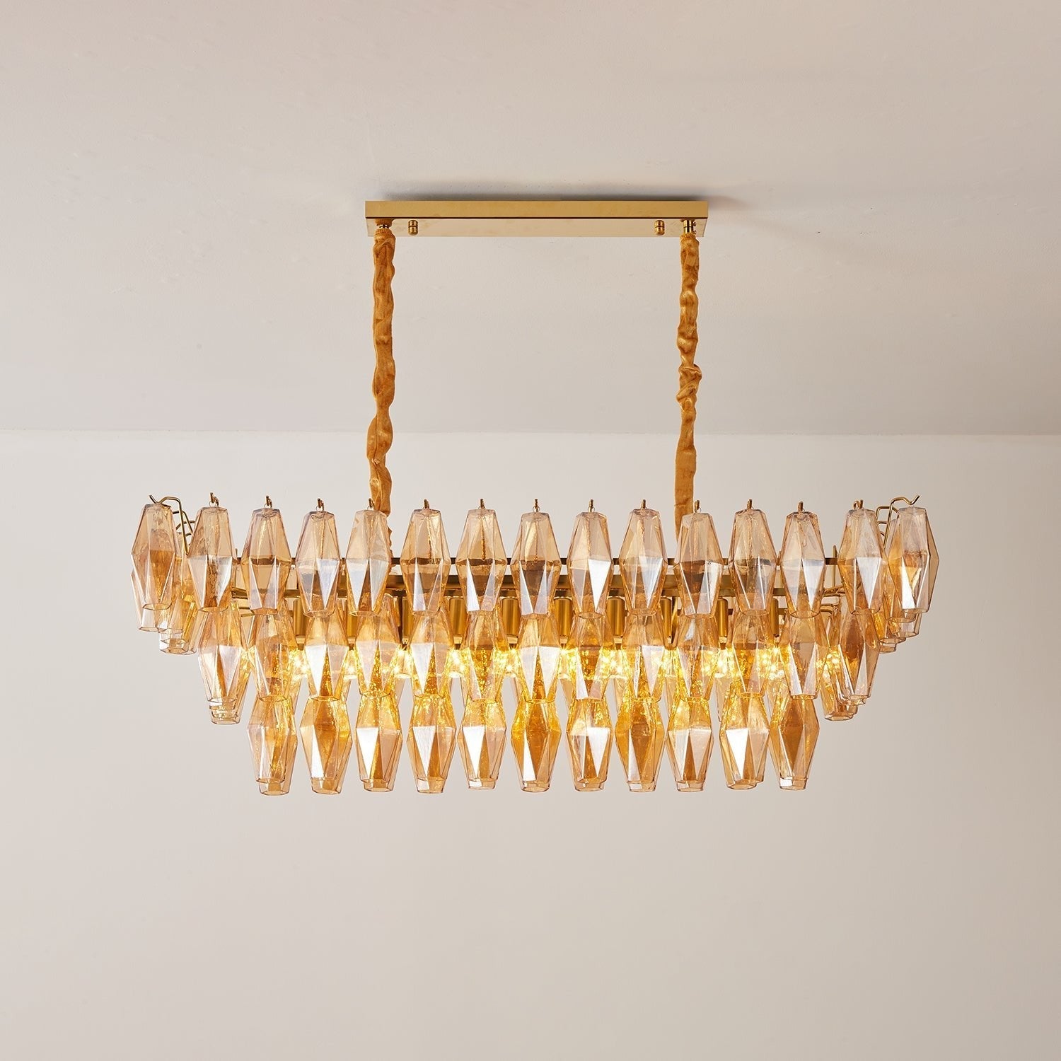 Aurora Chandelier Amber Prism Glass Rectangular Layered-Neutral Decor