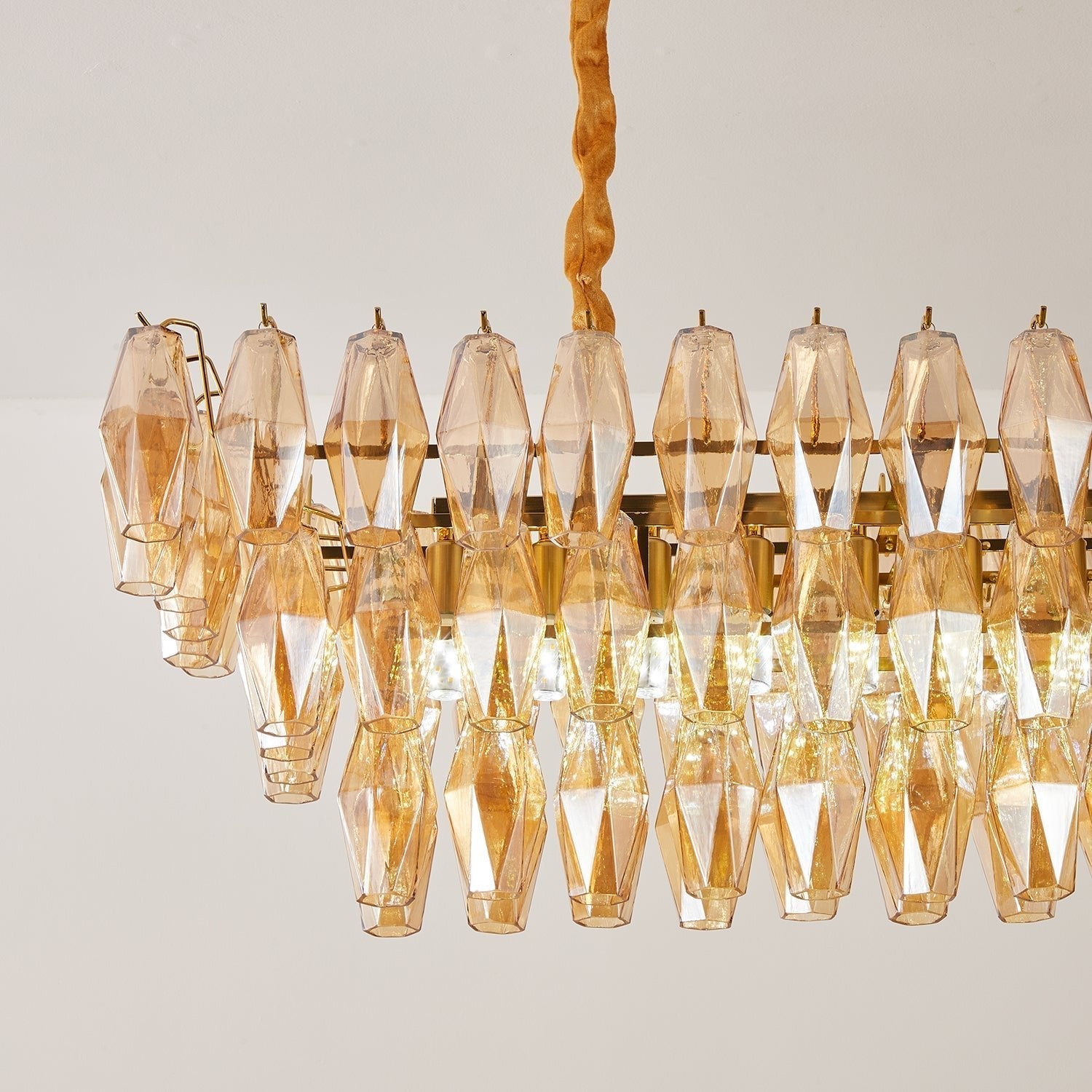 Aurora Chandelier Amber Prism Glass Rectangular Layered-Neutral Decor