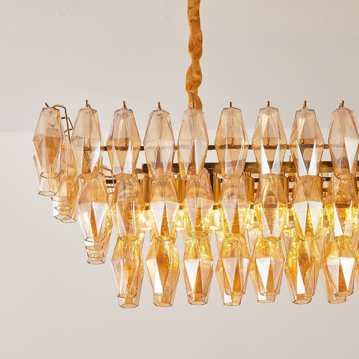Aurora Chandelier Amber Prism Glass Rectangular Layered-Neutral Decor