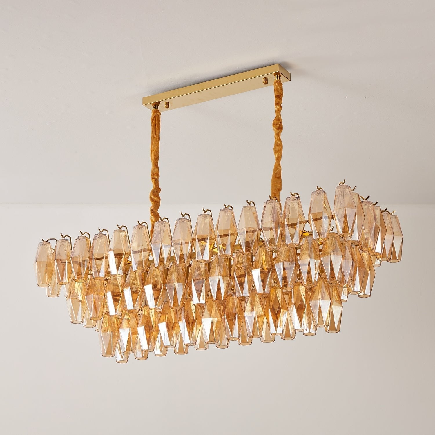 Aurora Chandelier Amber Prism Glass Rectangular Layered-Neutral Decor