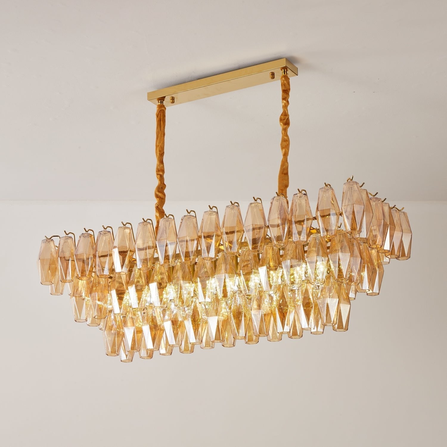 Aurora Chandelier Amber Prism Glass Rectangular Layered-Neutral Decor