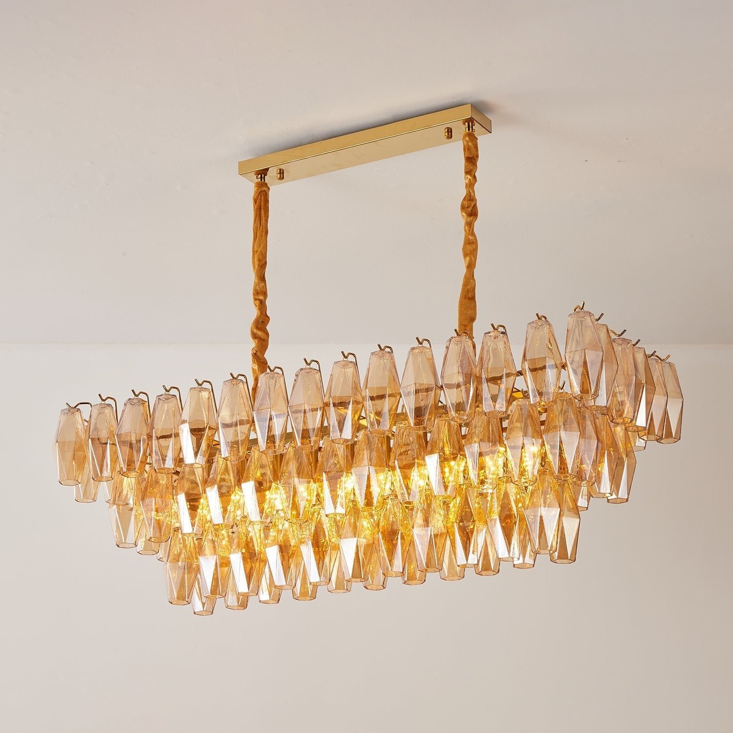 Aurora Chandelier Amber Prism Glass Rectangular Layered-Neutral Decor