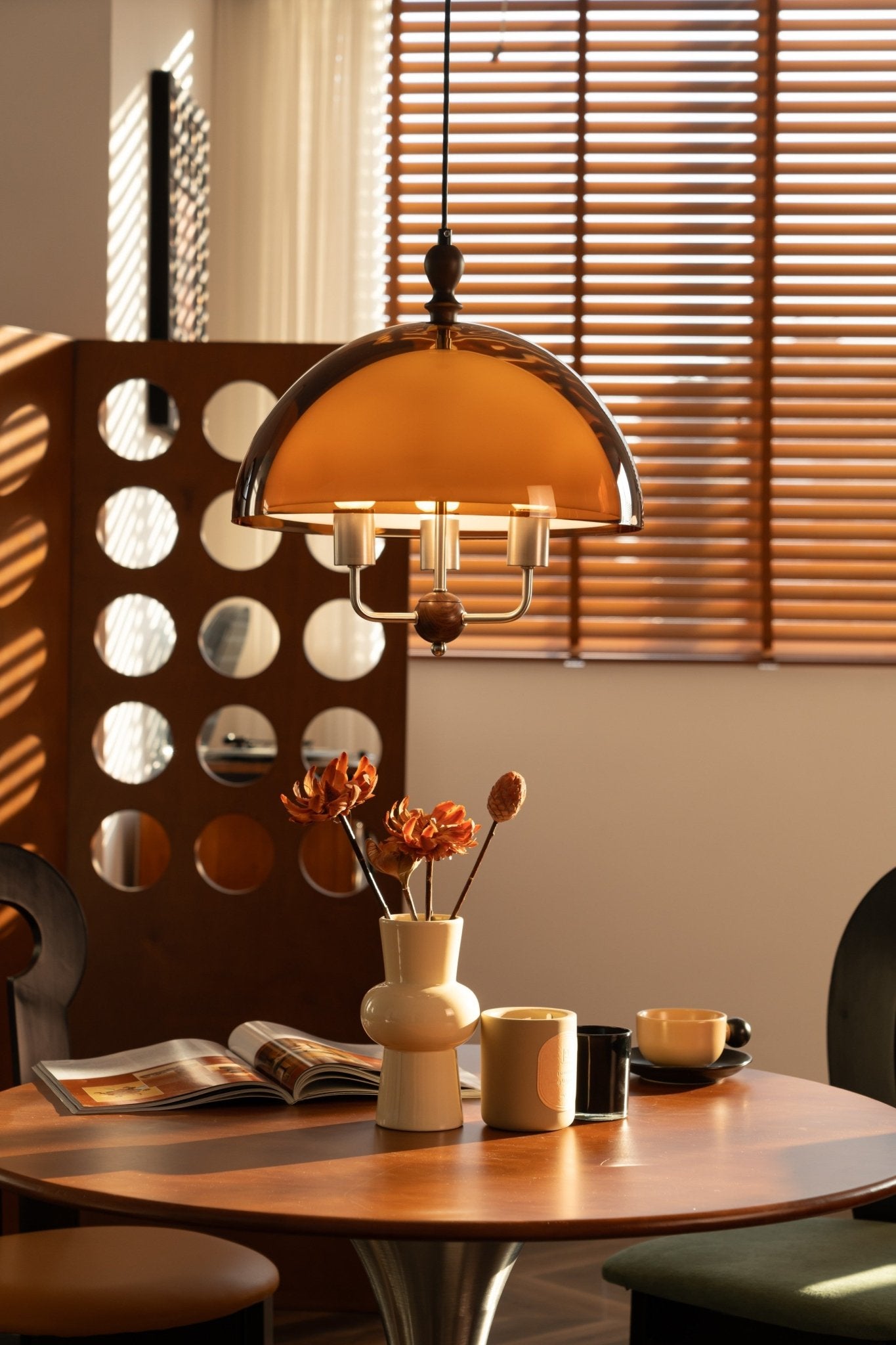 Amber Dome Shaped Pendant Light-Neutral Decor