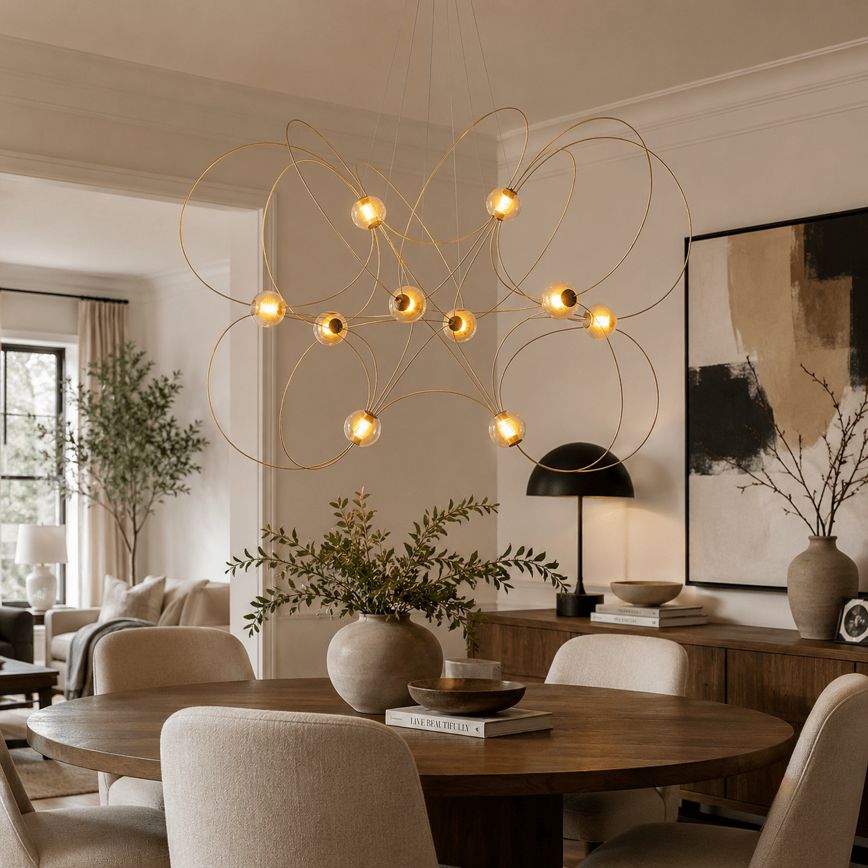Amber Glass Orb Loop Chandelier-Neutral Decor