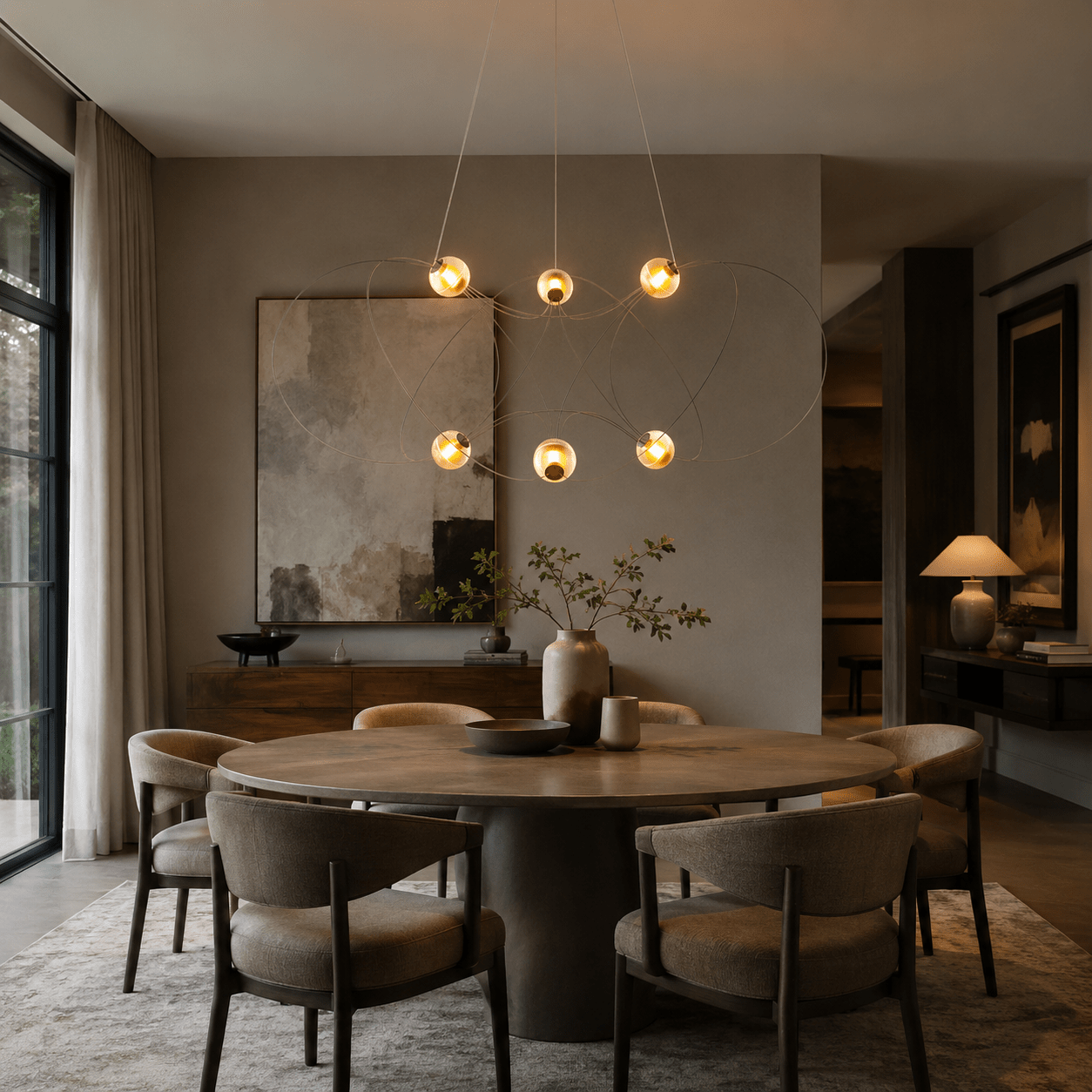 Amber Glass Orb Loop Chandelier-Neutral Decor