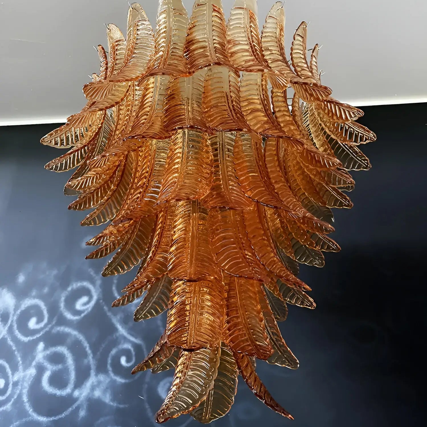 Aurora Chandelier Amber Murano Glass Leaves Layered-Neutral Decor