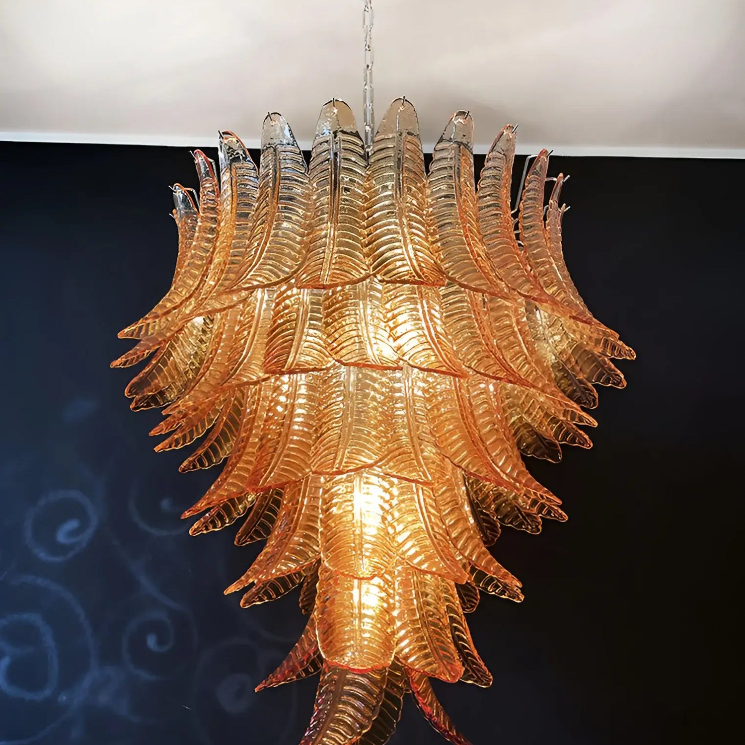 Aurora Chandelier Amber Murano Glass Leaves Layered-Neutral Decor