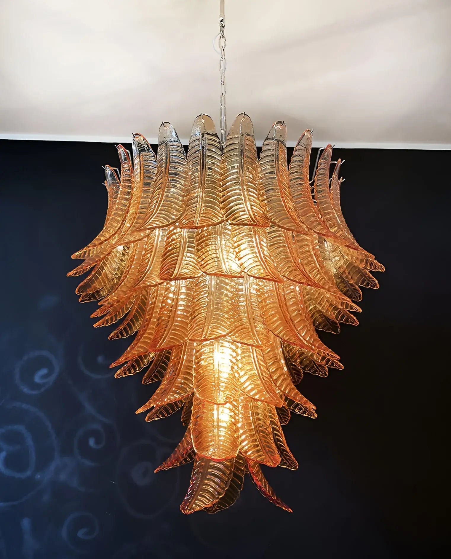 Aurora Chandelier Amber Murano Glass Leaves Layered-Neutral Decor