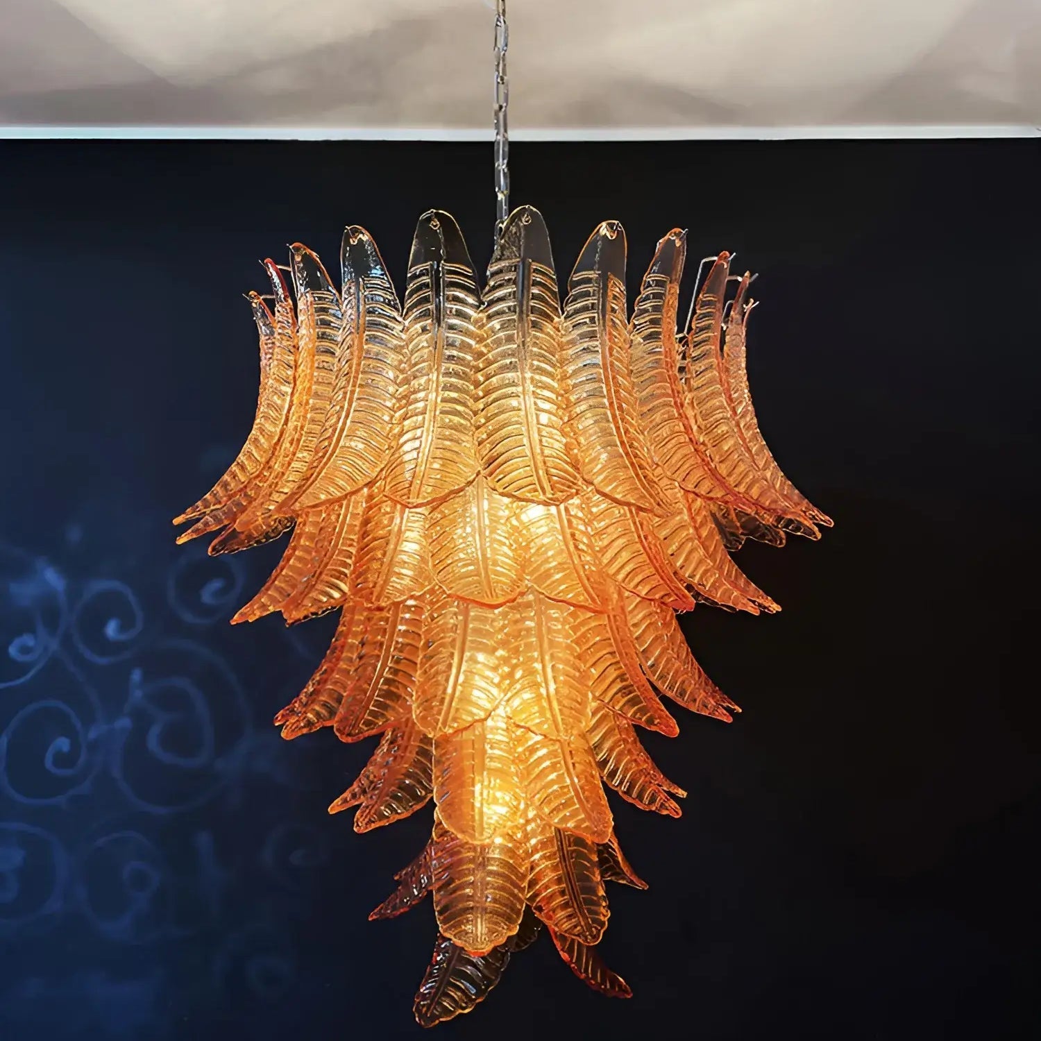 Aurora Chandelier Amber Murano Glass Leaves Layered-Neutral Decor