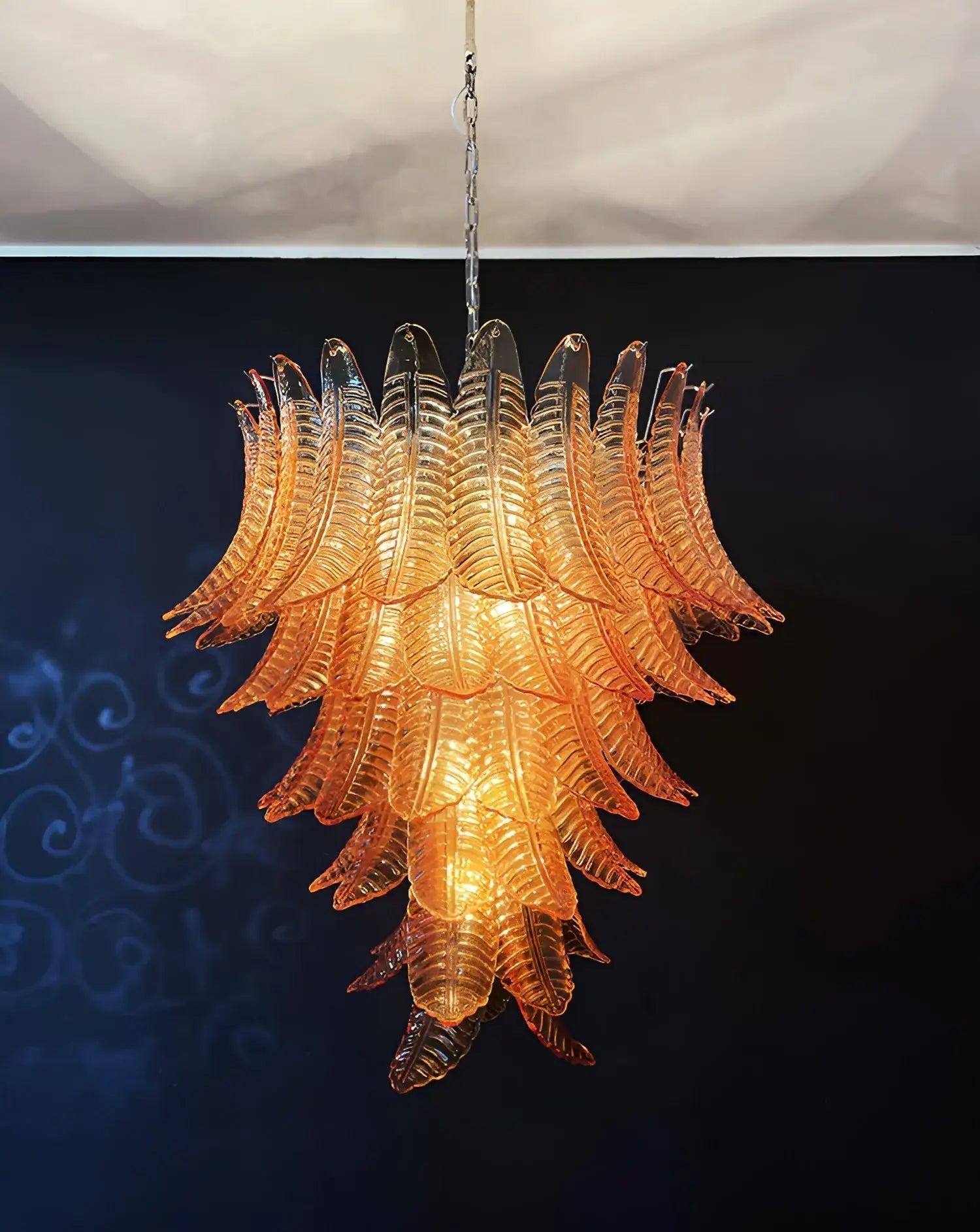 Aurora Chandelier Amber Murano Glass Leaves Layered-Neutral Decor