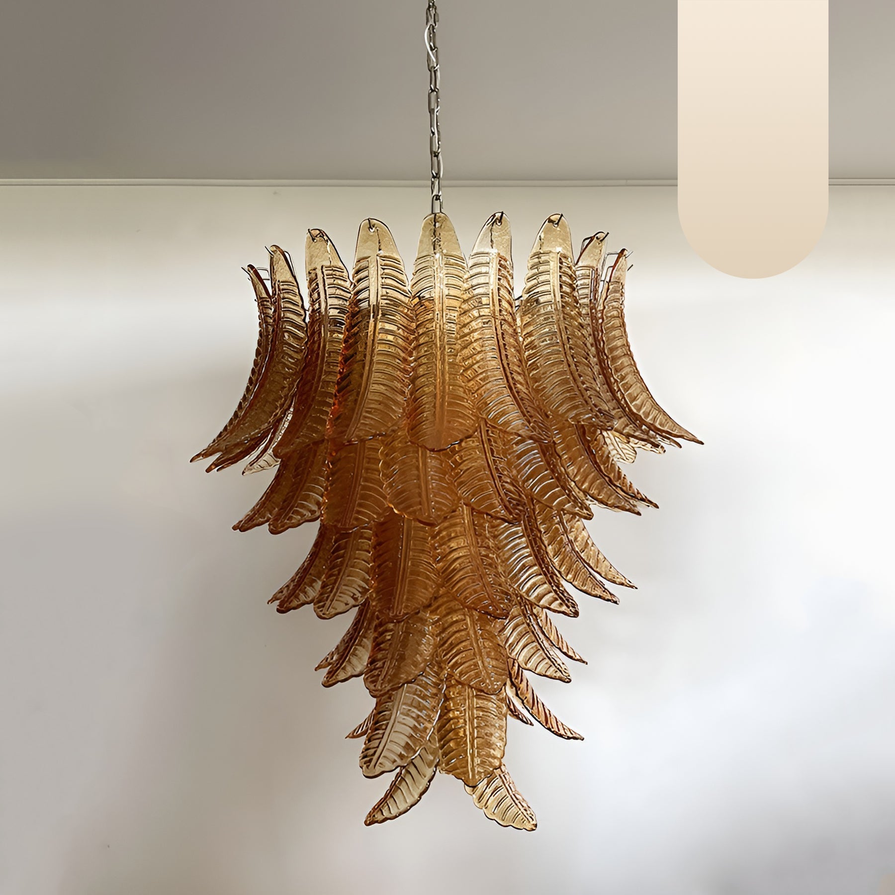 Aurora Chandelier Amber Murano Glass Leaves Layered-Neutral Decor