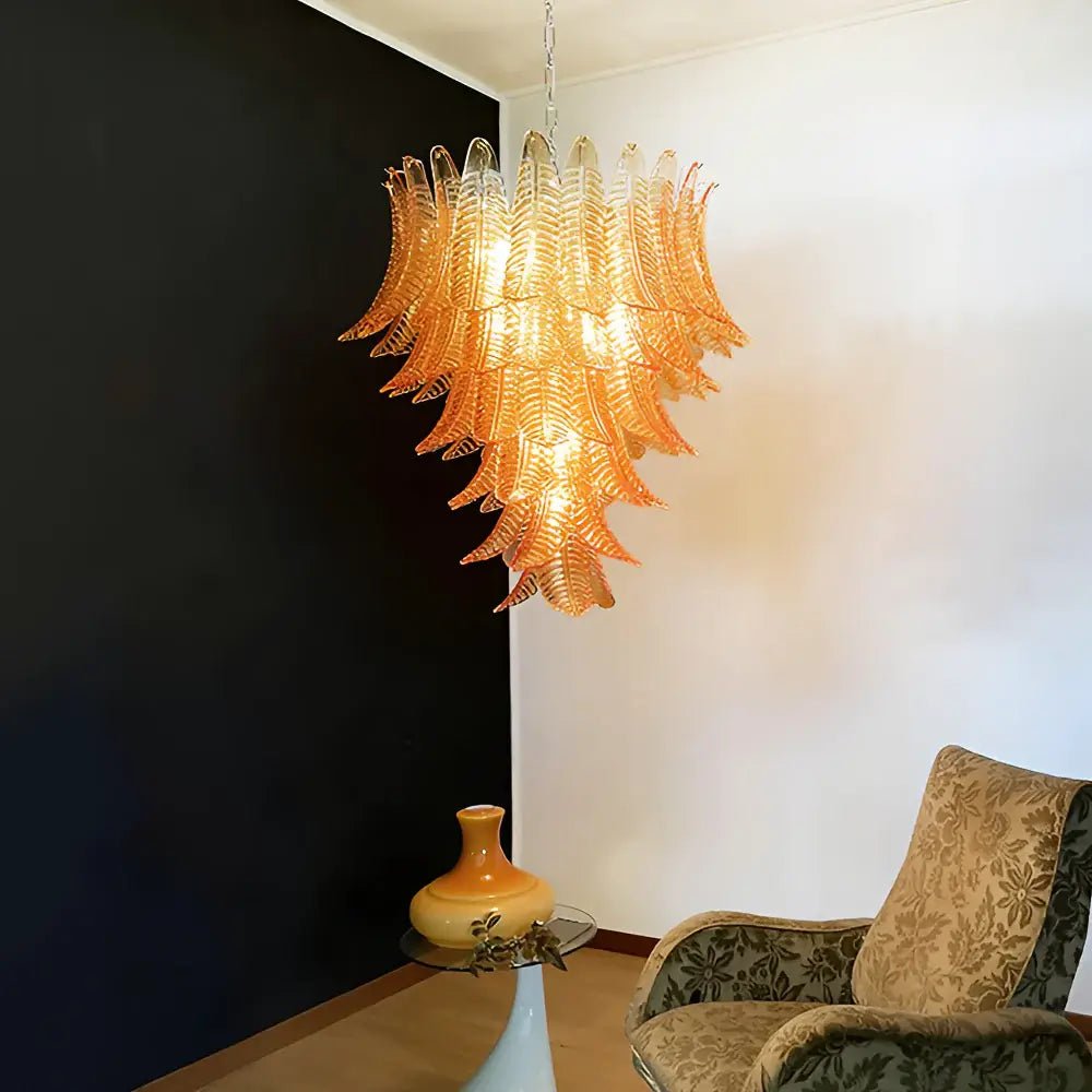 Aurora Chandelier Amber Murano Glass Leaves Layered-Neutral Decor