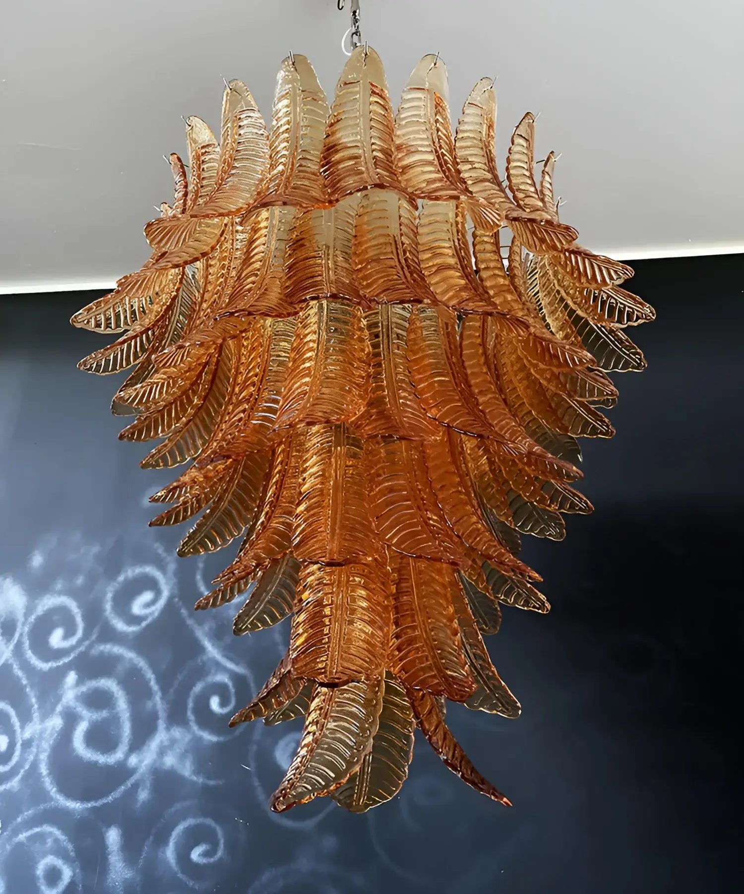 Aurora Chandelier Amber Murano Glass Leaves Layered-Neutral Decor