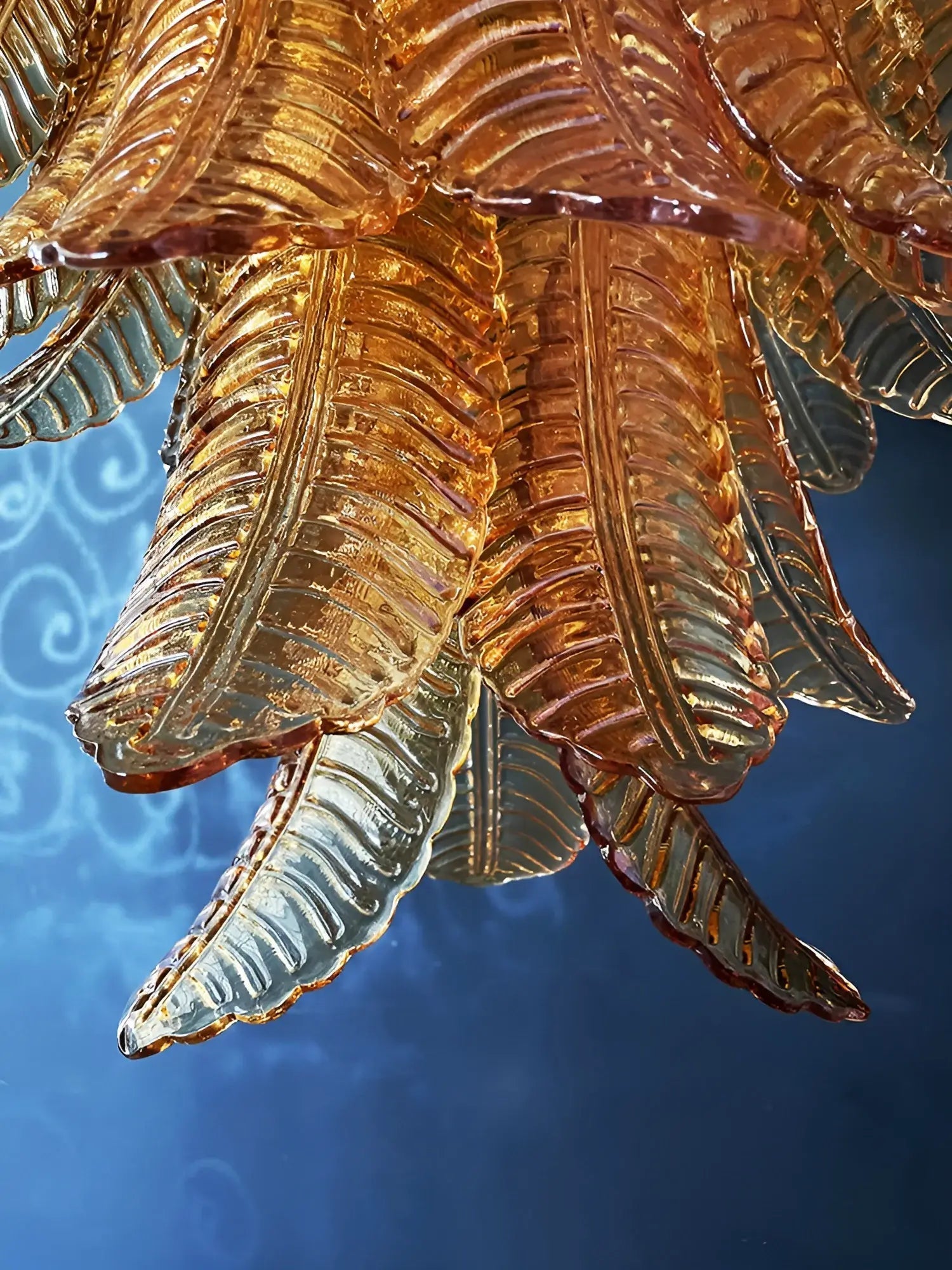 Aurora Chandelier Amber Murano Glass Leaves Layered-Neutral Decor