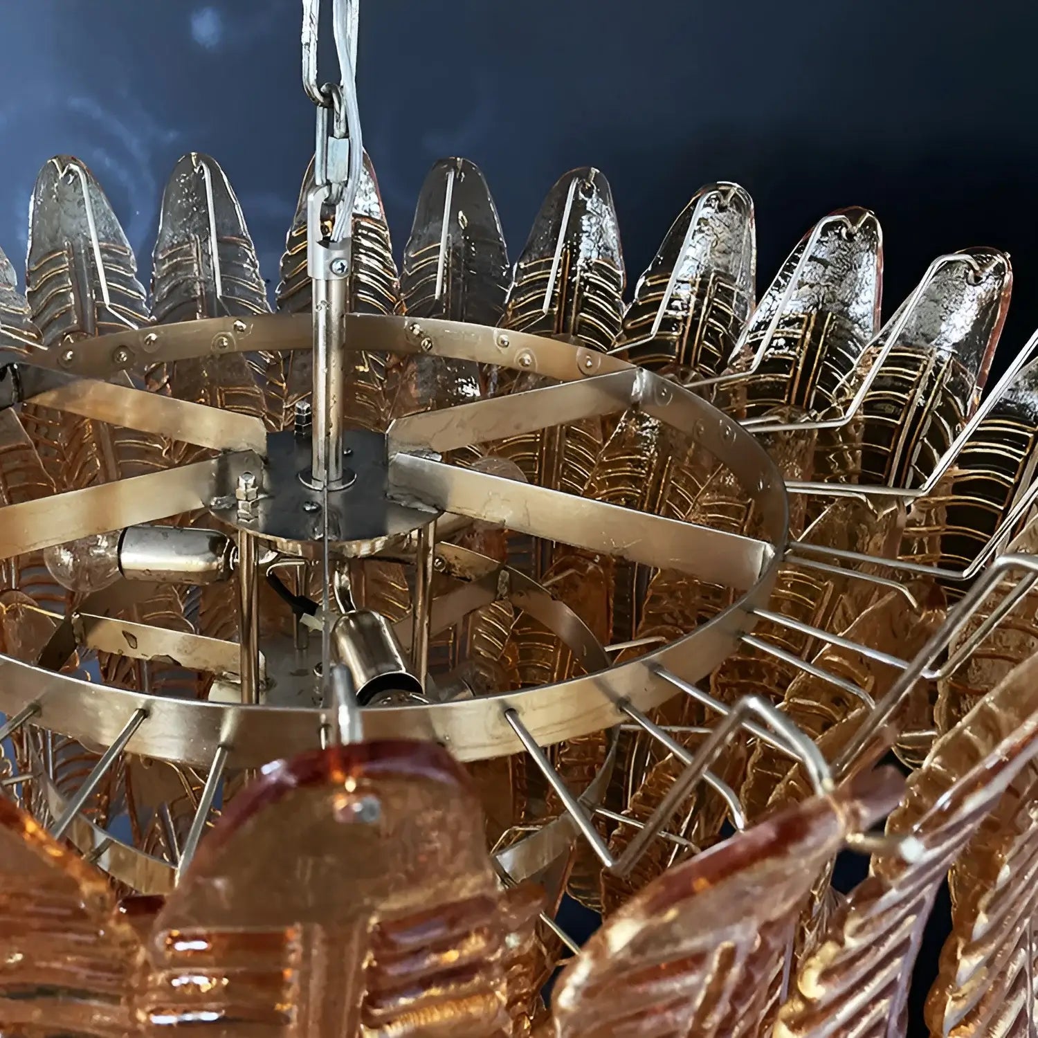 Aurora Chandelier Amber Murano Glass Leaves Layered-Neutral Decor