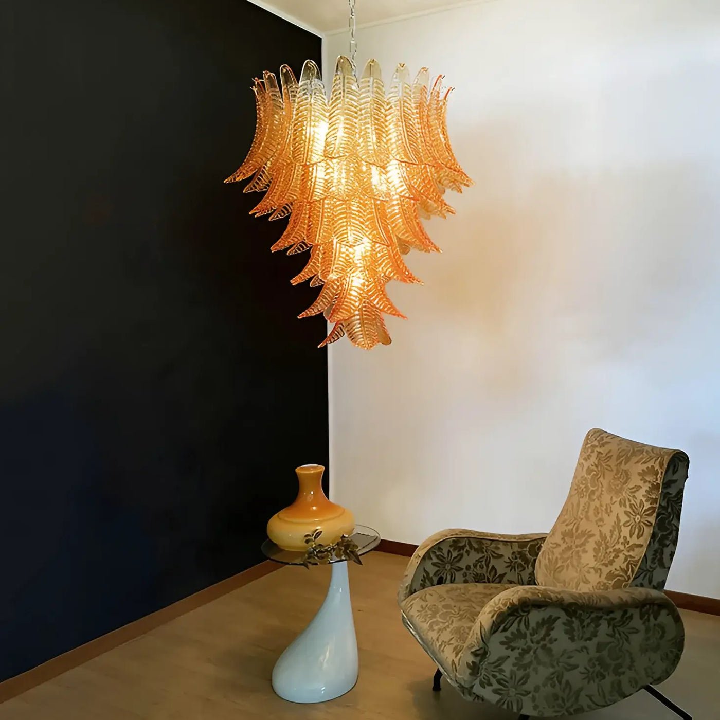 Aurora Chandelier Amber Murano Glass Leaves Layered-Neutral Decor