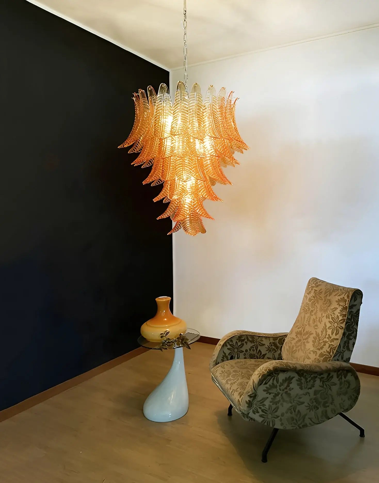 Aurora Chandelier Amber Murano Glass Leaves Layered-Neutral Decor