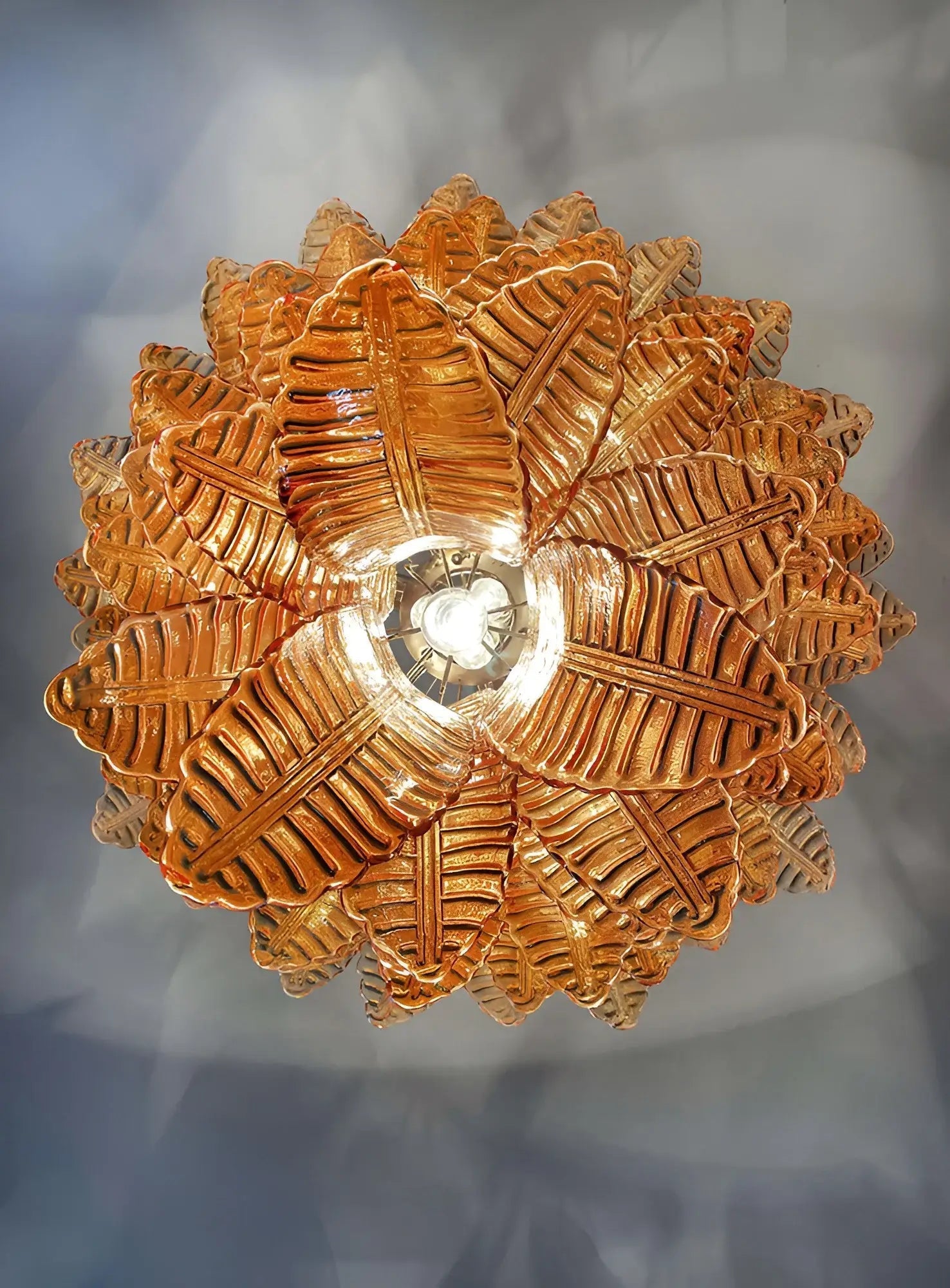 Aurora Chandelier Amber Murano Glass Leaves Layered-Neutral Decor
