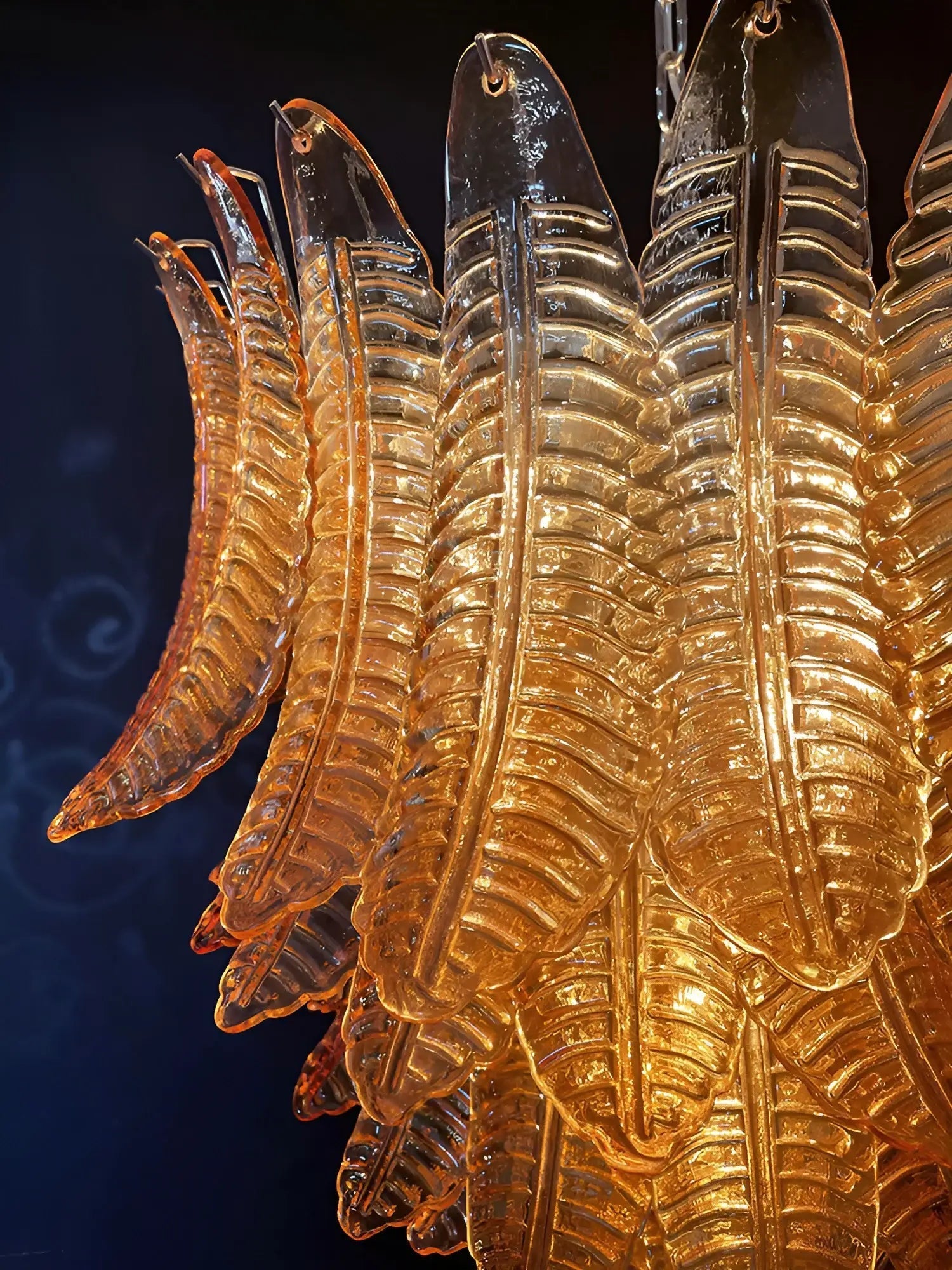Aurora Chandelier Amber Murano Glass Leaves Layered-Neutral Decor