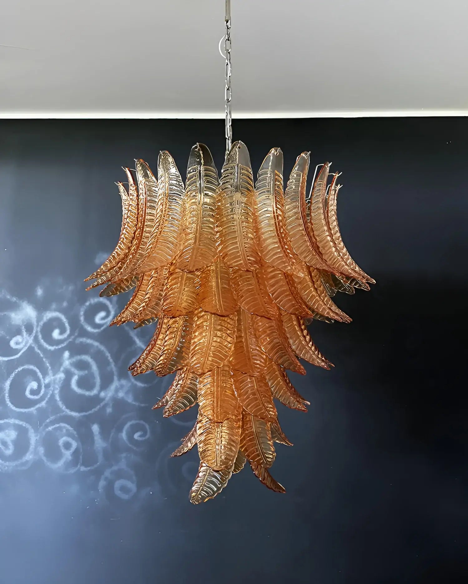 Aurora Chandelier Amber Murano Glass Leaves Layered-Neutral Decor
