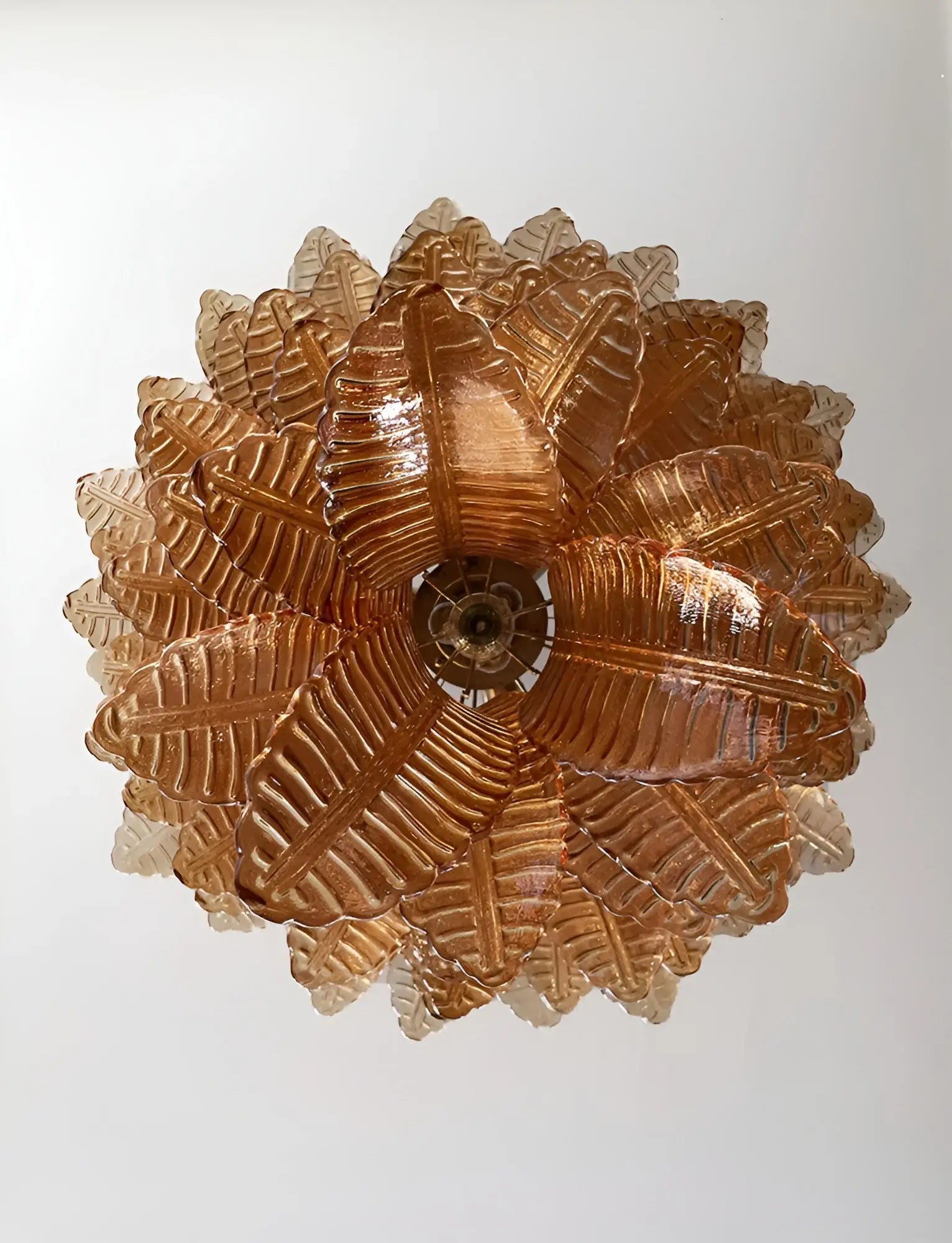 Aurora Chandelier Amber Murano Glass Leaves Layered-Neutral Decor