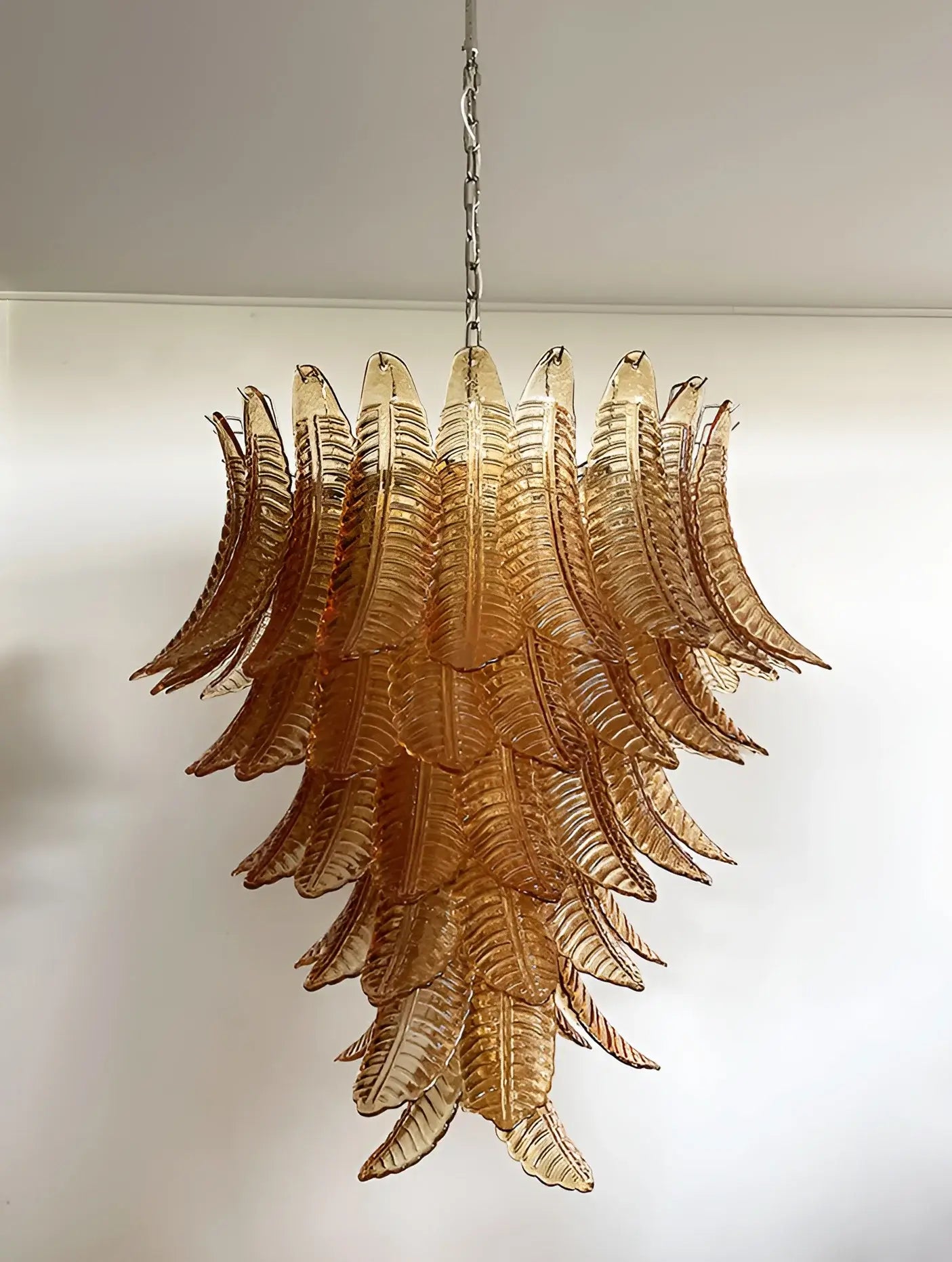 Aurora Chandelier Amber Murano Glass Leaves Layered-Neutral Decor