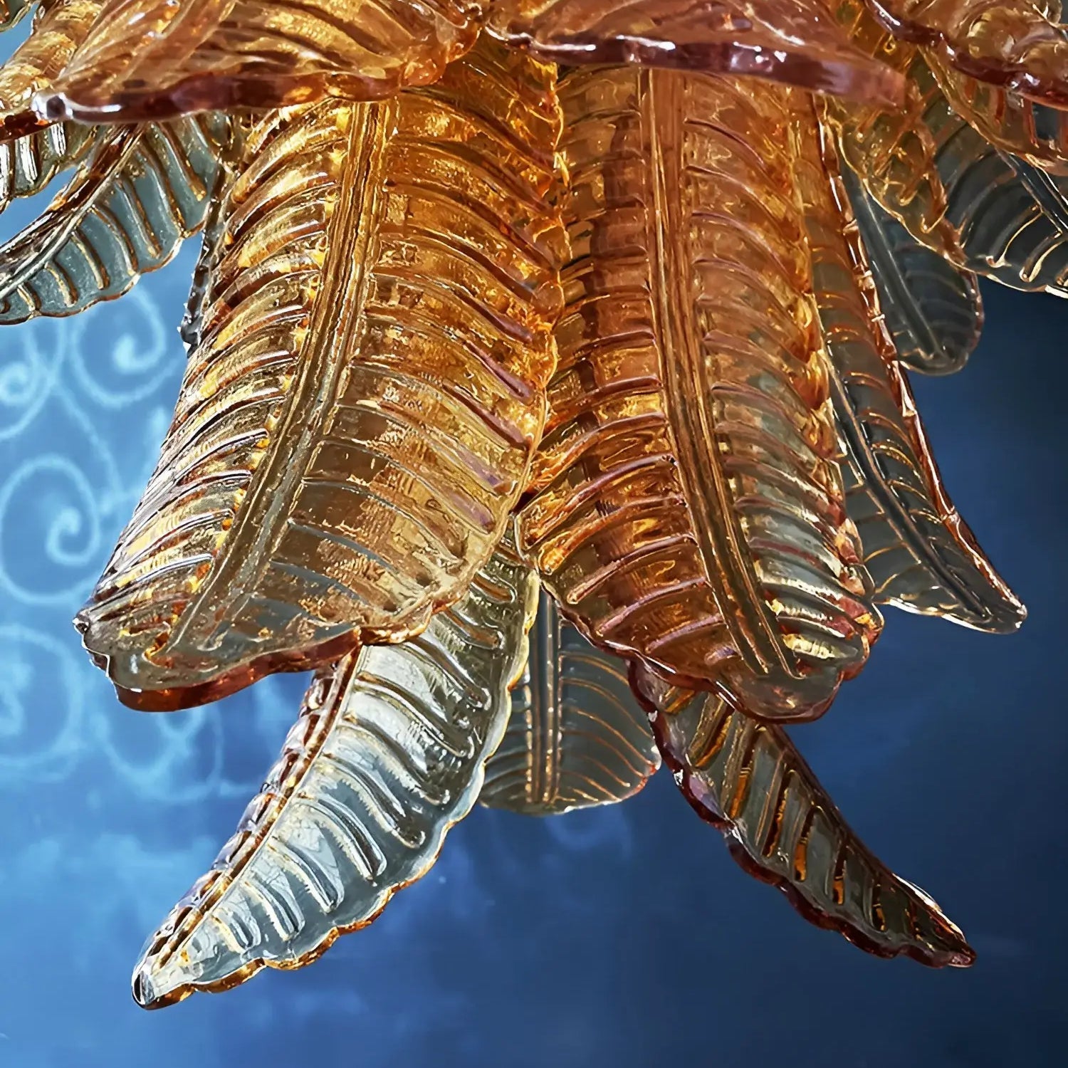 Aurora Chandelier Amber Murano Glass Leaves Layered-Neutral Decor